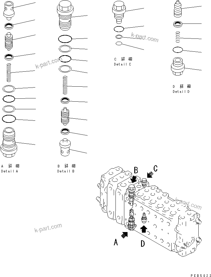 Komatsu parts book diagram for PC400LC-6 S/N 30001-UP: MAIN VALVE (3-ACTUATOR) (12/17)