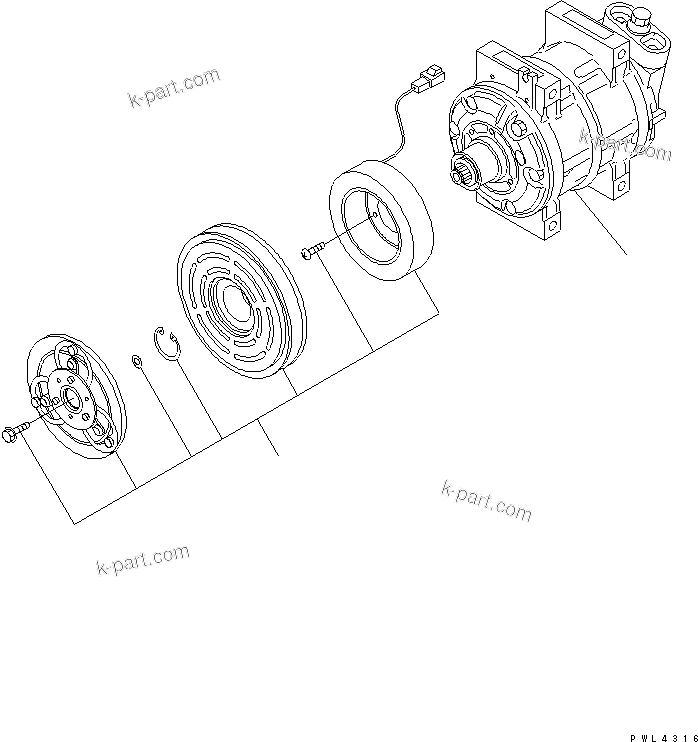 Komatsu parts book diagram for PC400LC-6 S/N 30001-UP: AIR COMPRESSOR UNIT (FOR AIR CONDITIONER)(#32001-)