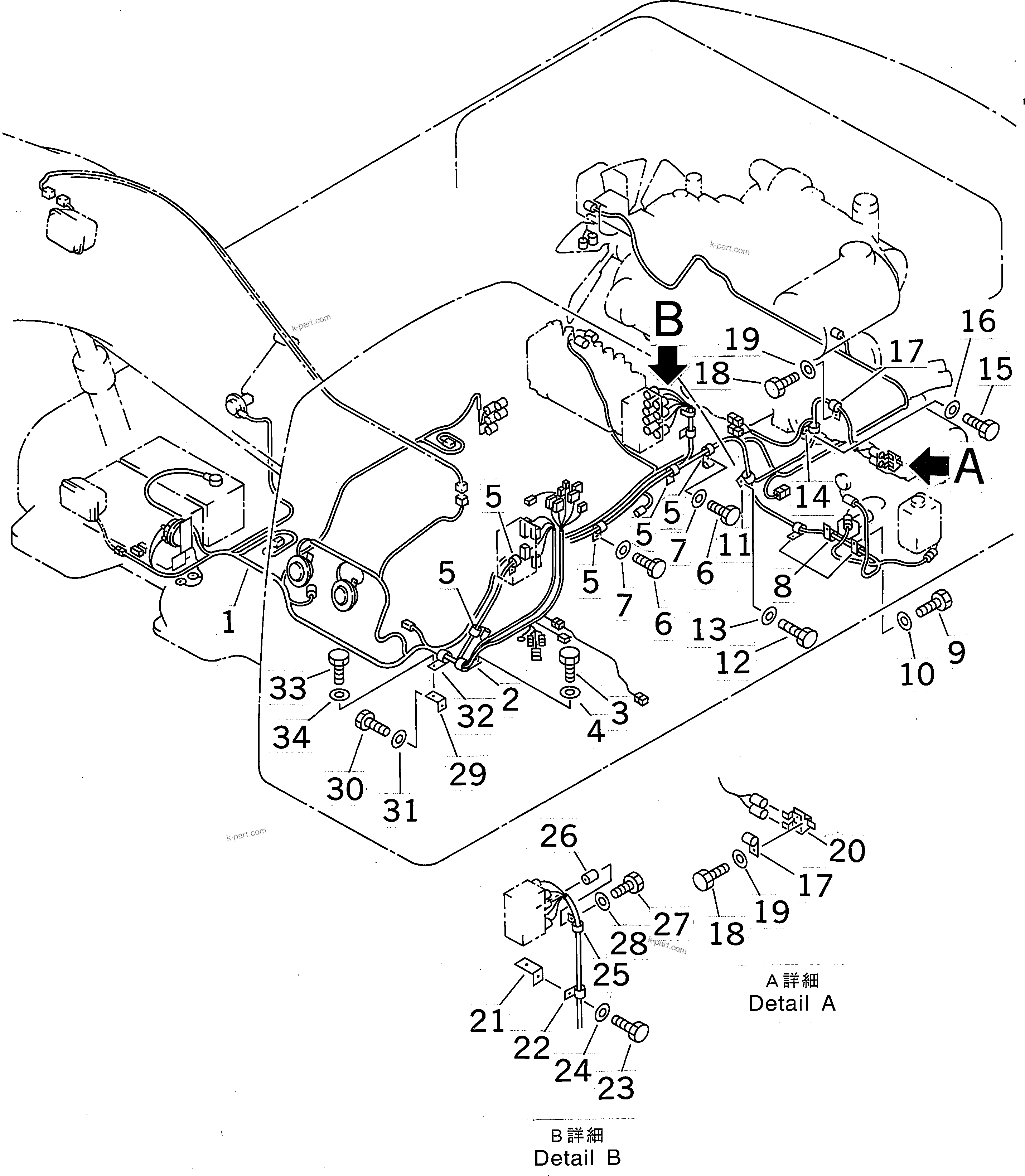 Komatsu parts book diagram for PC400LC-6 S/N 30001-UP (SAA6D125E-2 (Emission) Eng. Installed): WIRING (MAIN HARNESS)(#32488-)