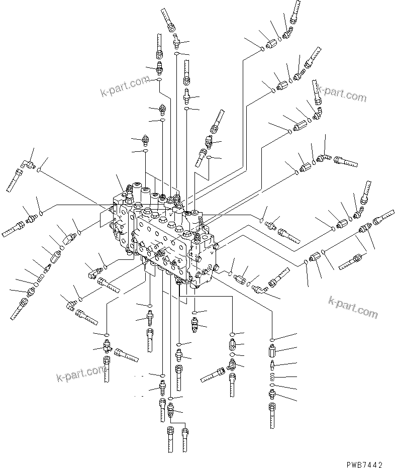 Komatsu parts book diagram for PC400LC-6 S/N 30001-UP (SAA6D125E-2 (Emission) Eng. Installed): MAIN VALVE (CONNECTING PARTS) (1 ACTUATOR)(#32001-)