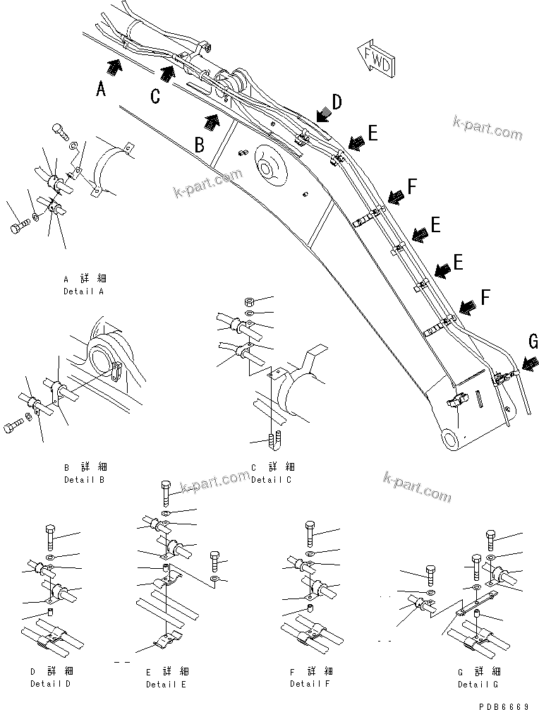 Komatsu parts book diagram for PC400LC-6 S/N 30001-UP (SAA6D125E-2 (Emission) Eng. Installed): DRIFT PRIVENTIVE (BOOM AND ARM) (LOCK VALVE CLAMP)(#30119-)