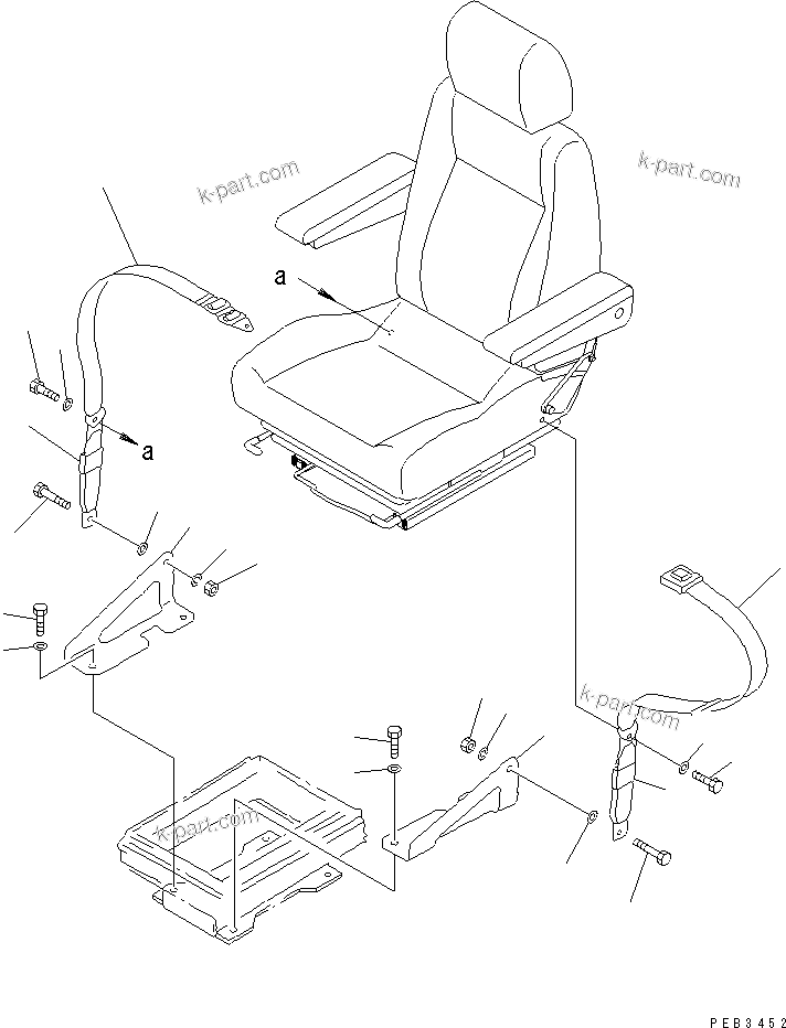 Komatsu parts book diagram for PC400LC-6 S/N 30001-UP (SAA6D125E-2 (Emission) Eng. Installed): SEAT BELT (FOR SUSPENSION TYPE SEAT) (78MM)(#30046-)