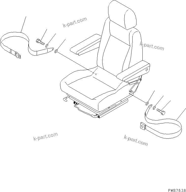 Komatsu parts book diagram for PC400LC-6 S/N 30001-UP (SAA6D125E-2 (Emission) Eng. Installed): SEAT BELT (FOR RIGID TYPE SEAT) (50MM)(#32001-)