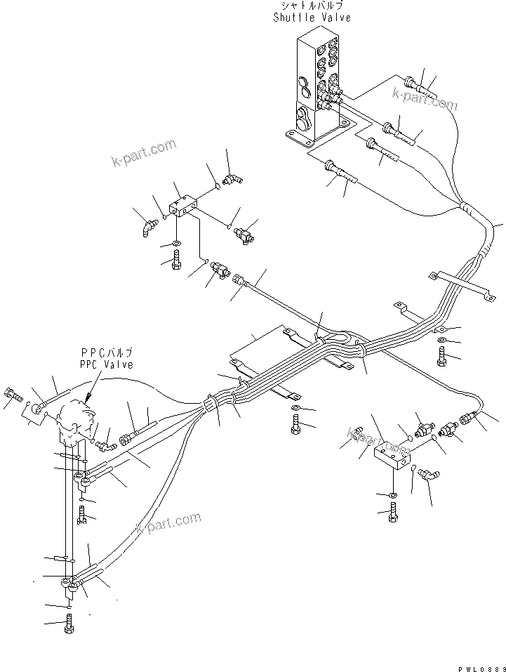 Komatsu parts book diagram for PC400LC-6 S/N 30001-UP (SAA6D125E-2 (Emission) Eng. Installed): FLOOR FRAME (PPC TRAVEL LINE) (2 ACTUATOR)(#32488-)