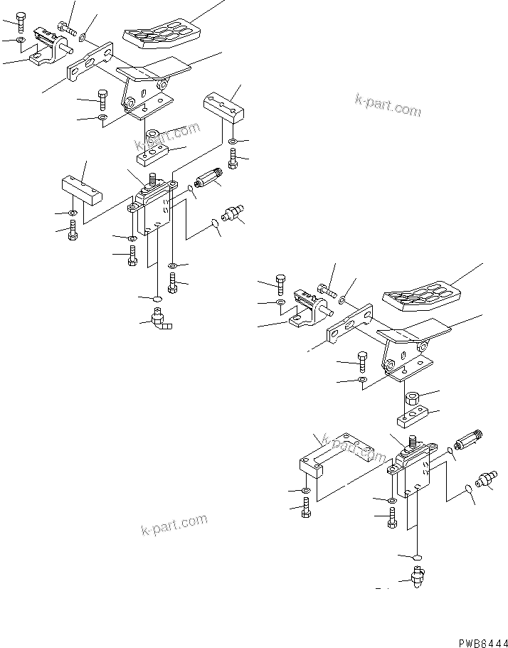 Komatsu parts book diagram for PC400LC-6 S/N 30001-UP (SAA6D125E-2 (Emission) Eng. Installed): FLOOR FRAME (ATTACHMENT CONTROL PEDAL) (2 ACTUATOR)(#32488-)