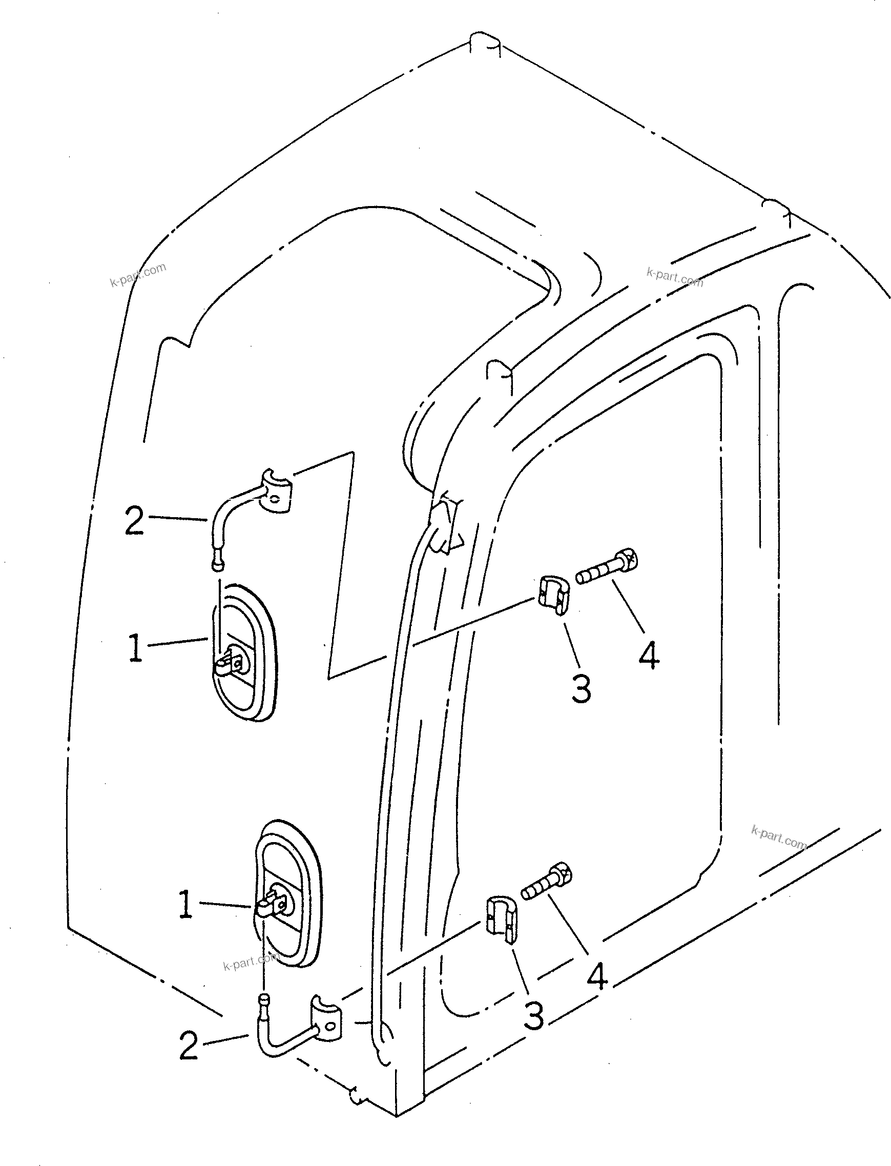 Komatsu parts book diagram for PC400LC-6 S/N 30001-UP (SAA6D125E-2 (Emission) Eng. Installed): REAR VIEW MIRROR ? L.H.(#30042-)