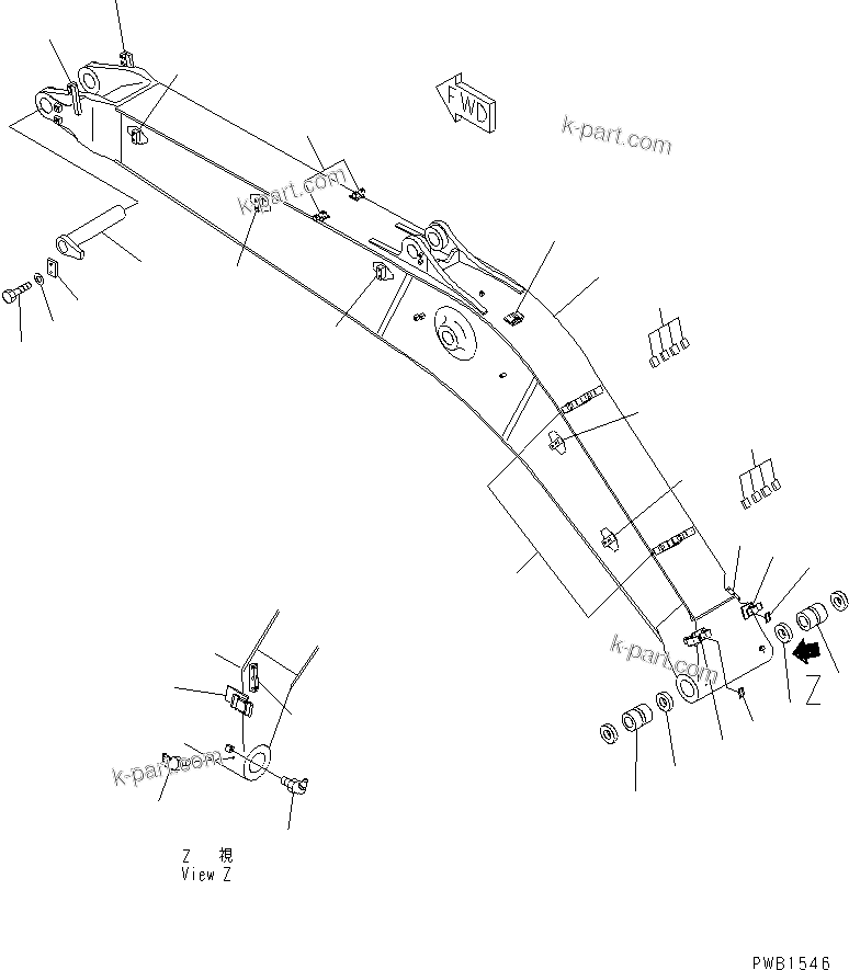 Komatsu parts book diagram for PC400LC-6 S/N 30001-UP (SAA6D125E-2 (Emission) Eng. Installed): BOOM (HEAVY DUTY) (BOOM AND TOP PIN) (FOR ADDITIONAL PIPING)(#32001-)