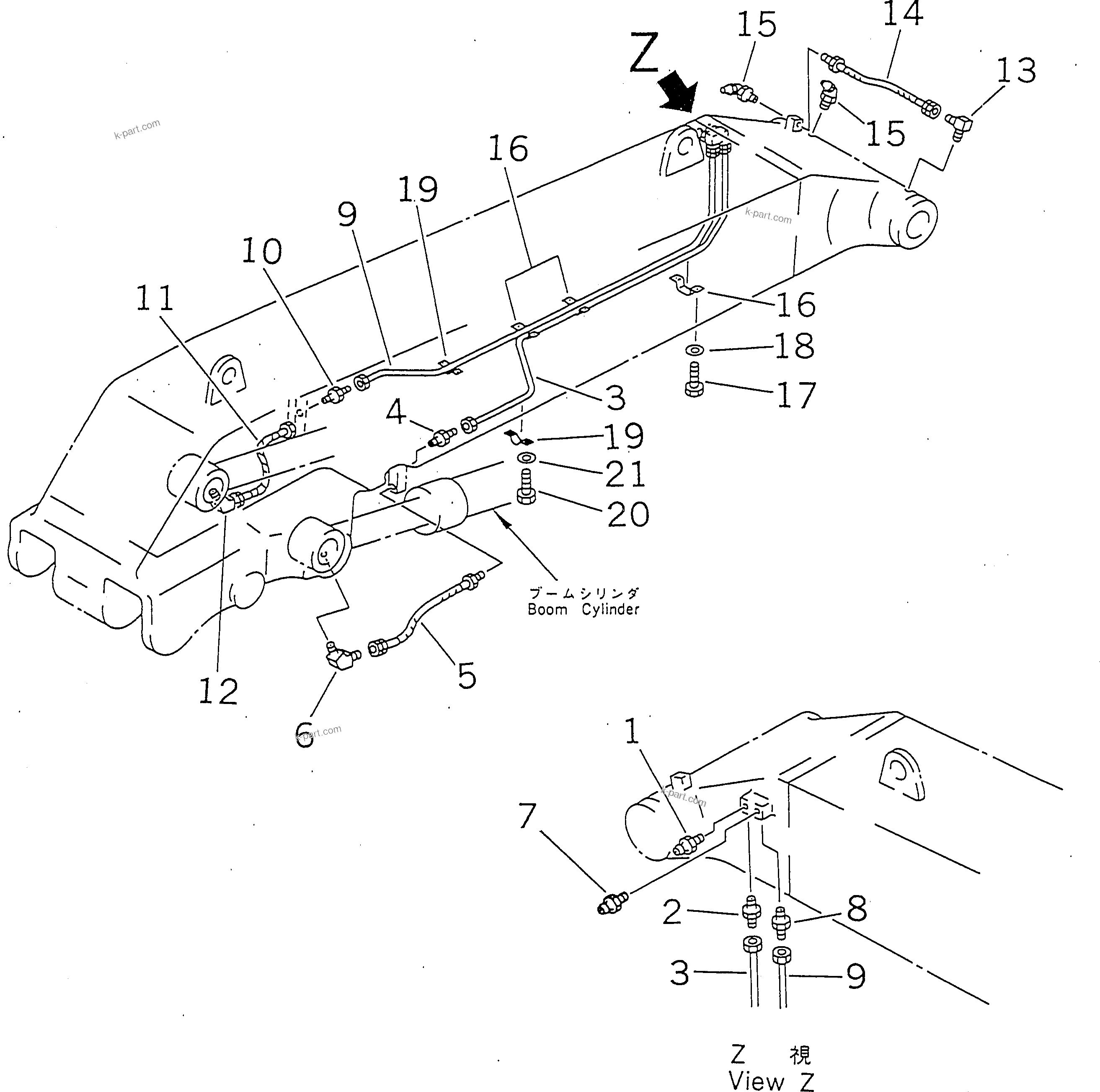 Komatsu parts book diagram for PC400LC-6 S/N 30001-UP (SAA6D125E-2 (Emission) Eng. Installed): BOOM (LUBRICATING LINE) (LOADER)