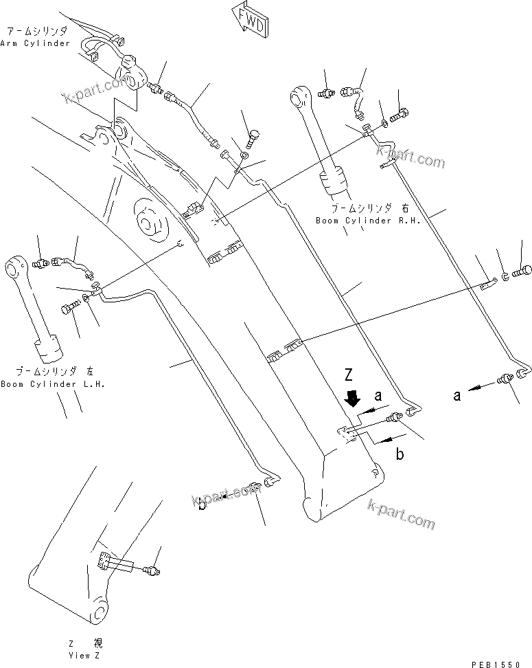Komatsu parts book diagram for PC400LC-6 S/N 30001-UP (SAA6D125E-2 (Emission) Eng. Installed): BOOM (HEAVY DUTY) (LUBRICATING LINE)