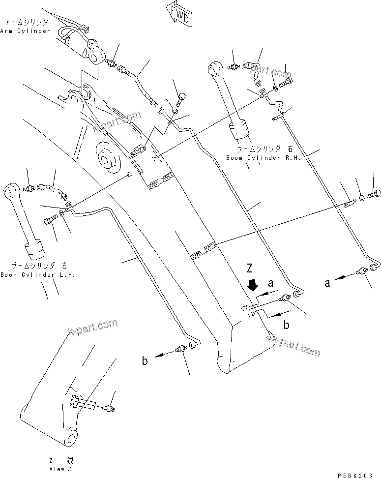 Komatsu parts book diagram for PC400LC-6 S/N 30001-UP (SAA6D125E-2 (Emission) Eng. Installed): BOOM LESS (LUBRICATING LINE)
