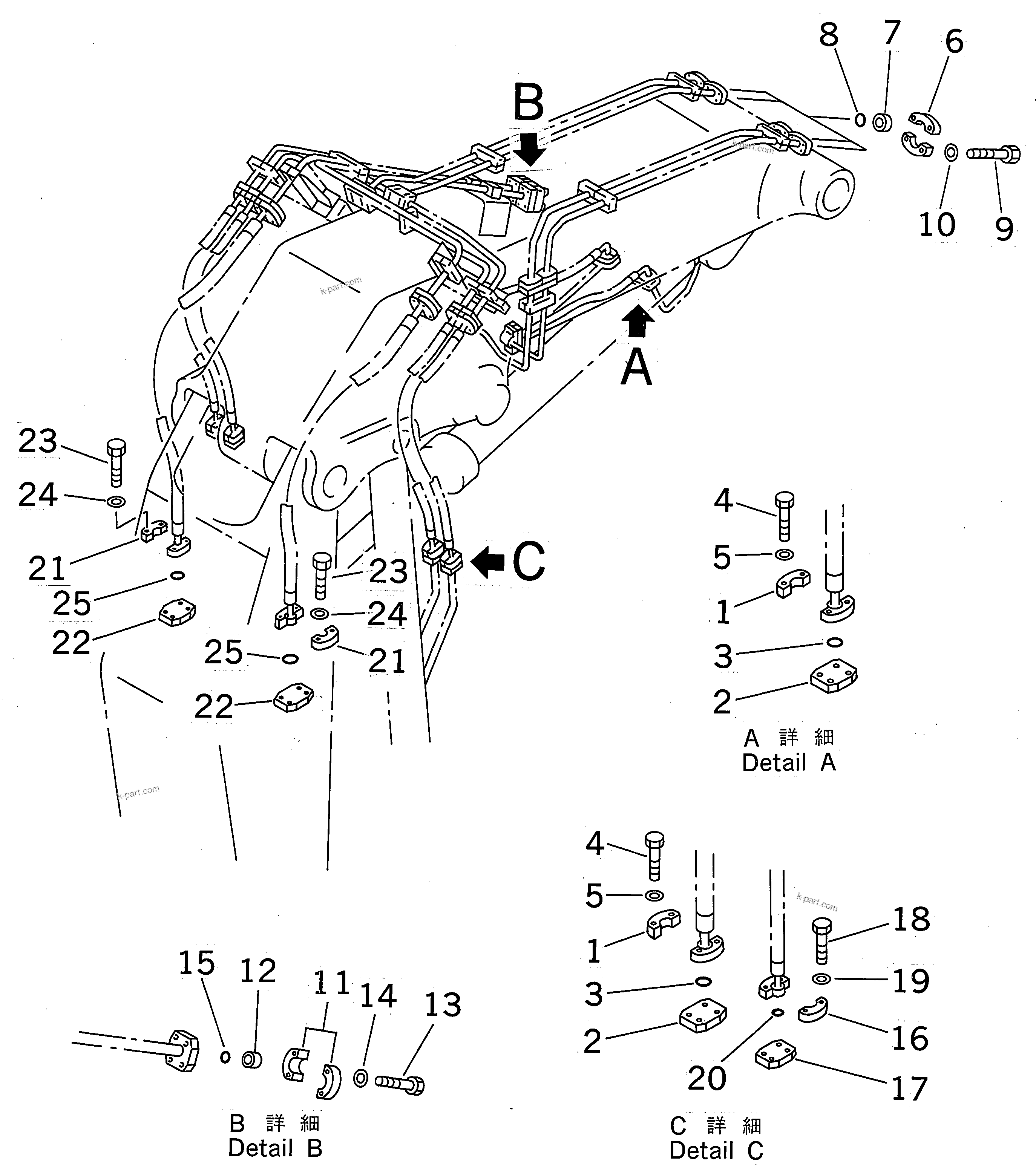 Komatsu parts book diagram for PC400LC-6 S/N 30001-UP (SAA6D125E-2 (Emission) Eng. Installed): BOOM (BLIND PARTS) (LOADER)