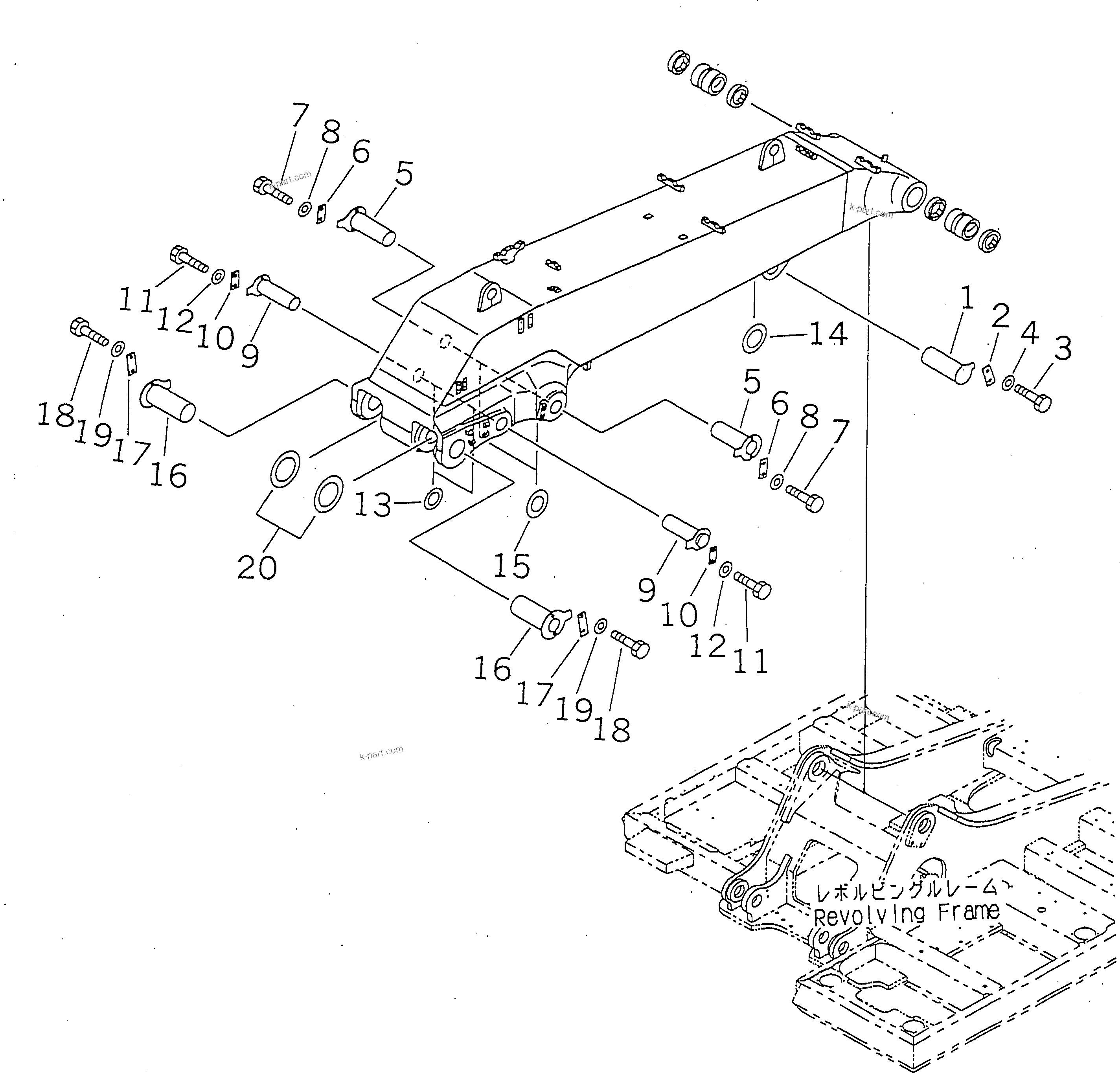 Komatsu parts book diagram for PC400LC-6 S/N 30001-UP (SAA6D125E-2 (Emission) Eng. Installed): BOOM (PIN) (LOADER)