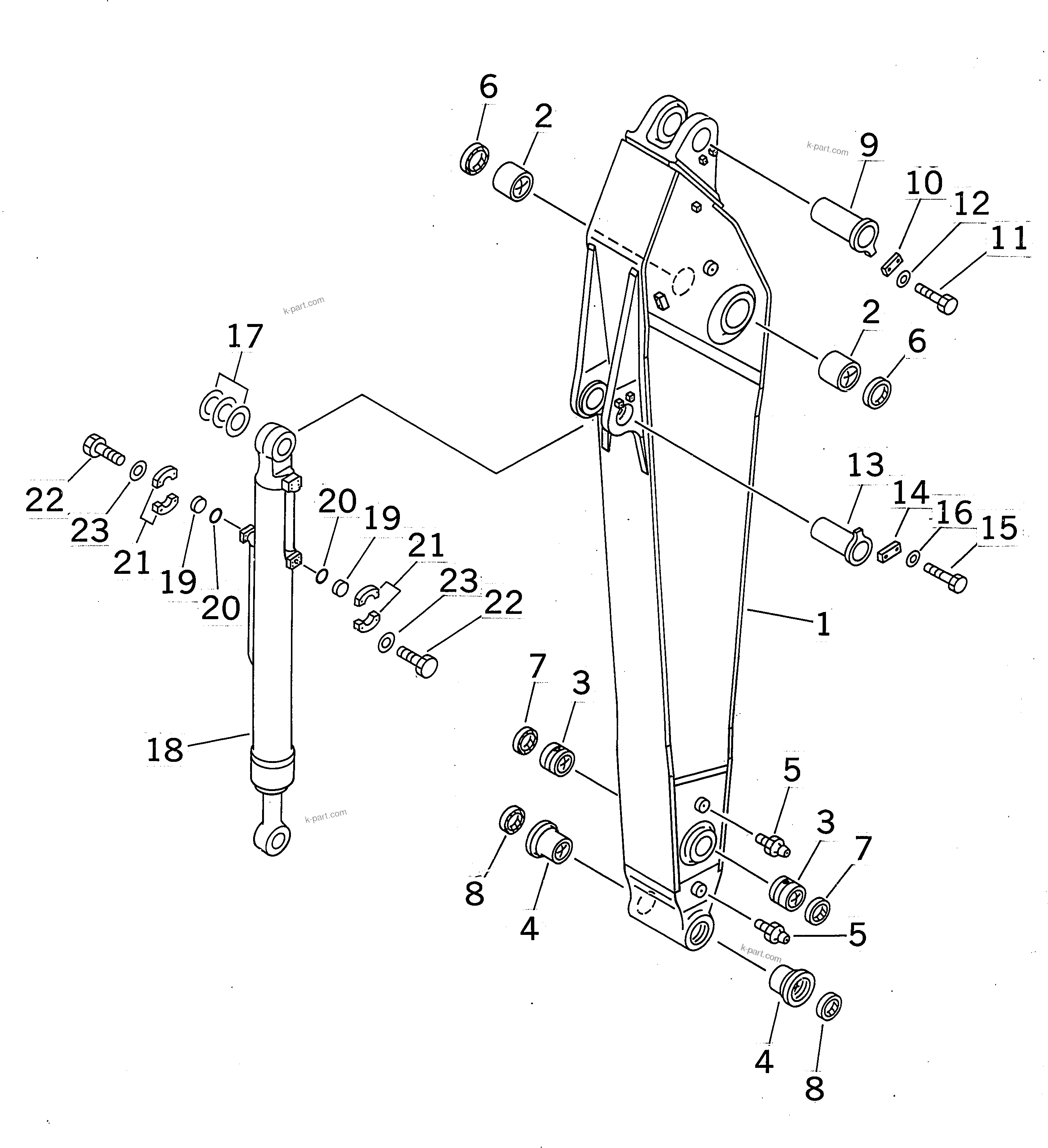 Komatsu parts book diagram for PC400LC-6 S/N 30001-UP (SAA6D125E-2 (Emission) Eng. Installed): ARM (3.4M) (ARM AND BUCKET CYLINDER) (FOR COMPONENT)