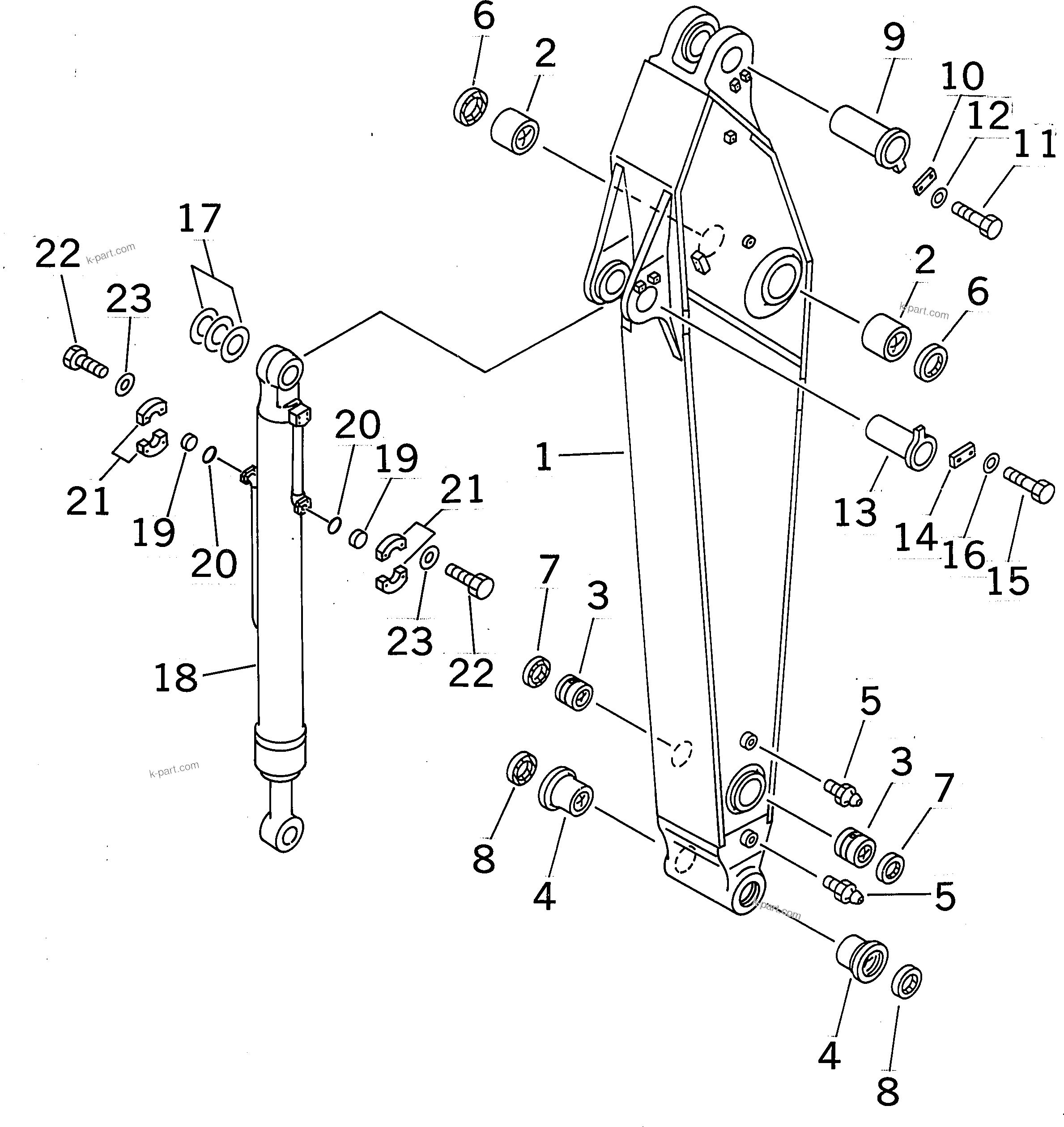 Komatsu parts book diagram for PC400LC-6 S/N 30001-UP (SAA6D125E-2 (Emission) Eng. Installed): ARM (2.9M) (ARM AND BUCKET CYLINDER) (FOR COMPONENT)