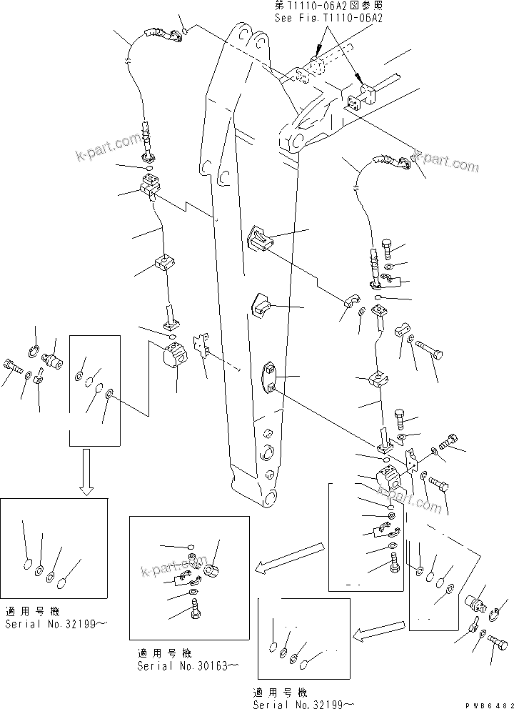 Komatsu parts book diagram for PC400LC-6 S/N 30001-UP (SAA6D125E-2 (Emission) Eng. Installed): ARM (3.4M) (ADDITIONAL PIPING)