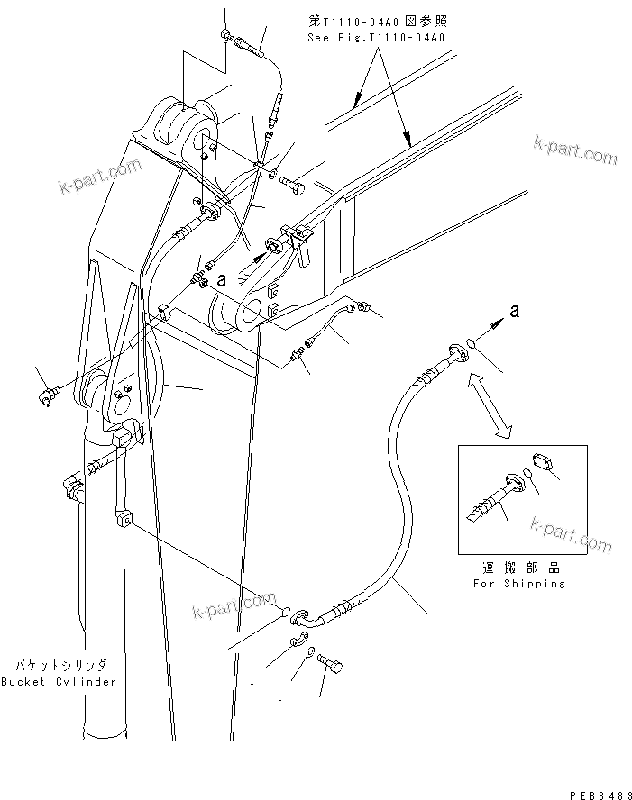 Komatsu parts book diagram for PC400LC-6 S/N 30001-UP (SAA6D125E-2 (Emission) Eng. Installed): ARM (3.4M) (BUCKET CYLINDER HOSE AND SPACER)