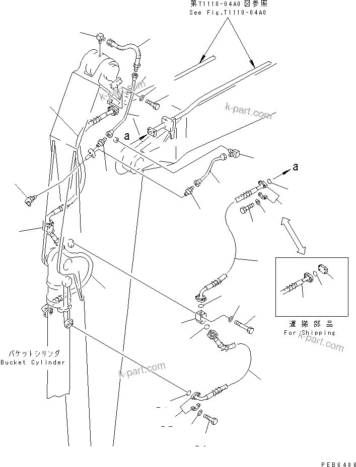 Komatsu parts book diagram for PC400LC-6 S/N 30001-UP (SAA6D125E-2 (Emission) Eng. Installed): ARM (4.0M) (BUCKET CYLINDER HOSE AND SPACER)