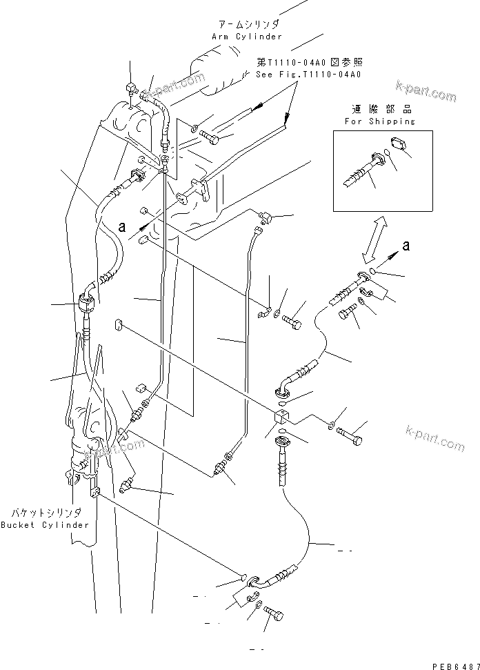 Komatsu parts book diagram for PC400LC-6 S/N 30001-UP (SAA6D125E-2 (Emission) Eng. Installed): ARM (4.8M) (BUCKET CYLINDER HOSE AND SPACER)