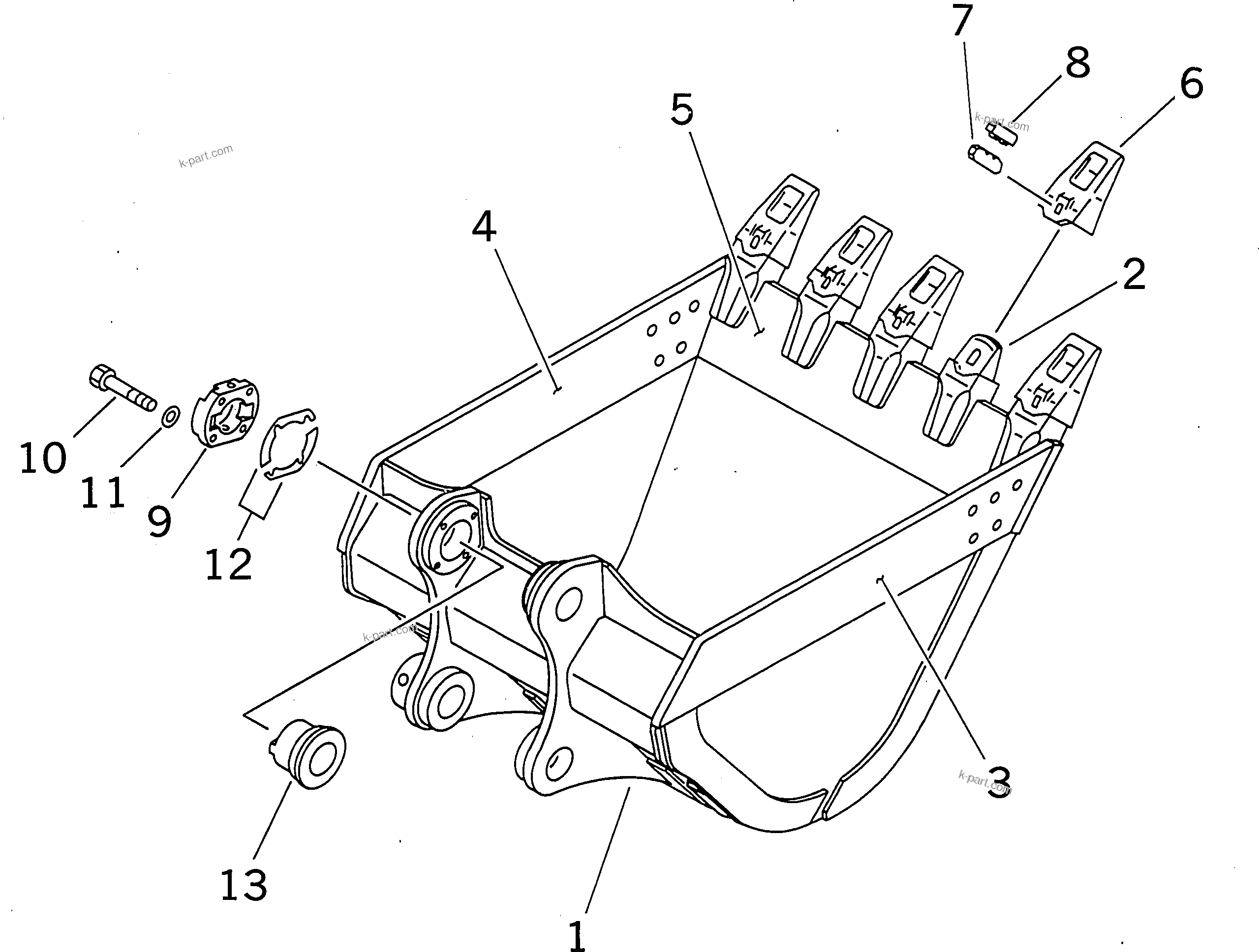 Komatsu parts book diagram for PC400LC-6 S/N 30001-UP (SAA6D125E-2 (Emission) Eng. Installed): BUCKET ? 1.8M3 (CECE 1.6M3) ? 1425MM (VERTICAL PIN TYPE) (WITH ADJUSTING)