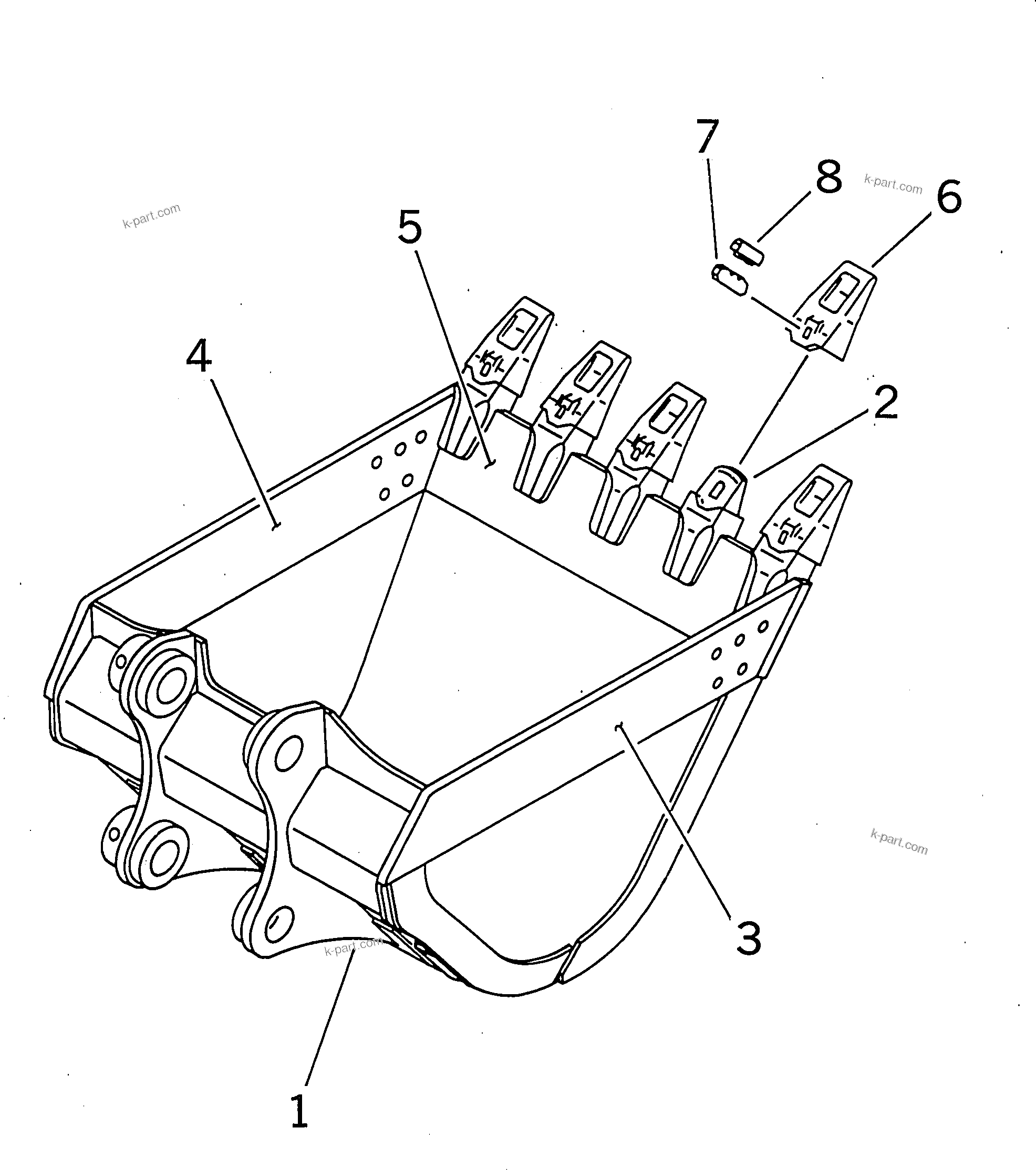 Komatsu parts book diagram for PC400LC-6 S/N 30001-UP (SAA6D125E-2 (Emission) Eng. Installed): BUCKET ? 1.8M3 ? 1425MM (VERTICAL PIN TYPE)