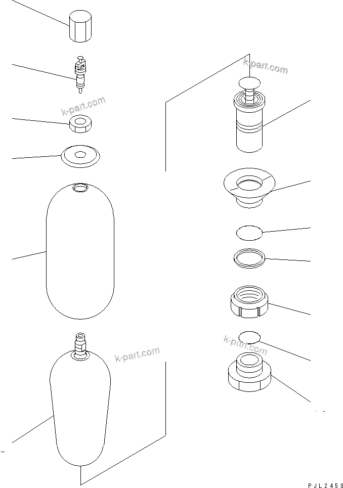 Komatsu parts book diagram for PC400LC-6 S/N 30001-UP (SAA6D125E-2 (Emission) Eng. Installed): ACCUMULATOR (AL300-1) (INNER PARTS)