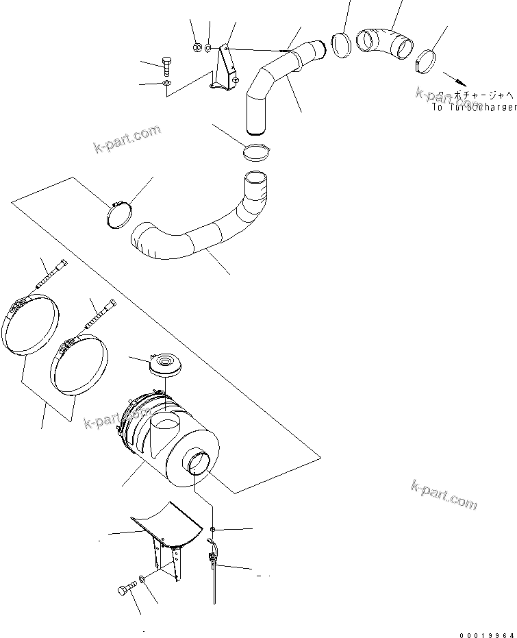 Komatsu parts book diagram for PC400LC-7-M1 S/N 50001-UP: AIR CLEANER CONNECTION (WITH FUEL SELF SUPPLY PUMP)