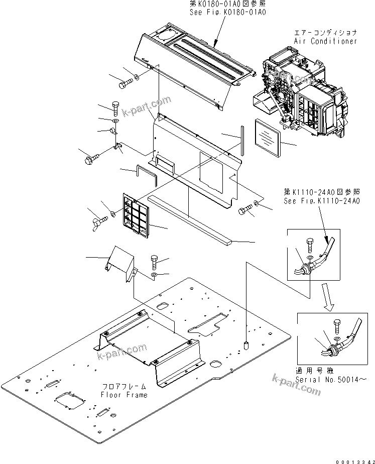 Komatsu parts book diagram for PC400LC-7-M1 S/N 50001-UP: FLOOR FRAME (OPERATOR'S CAB) (PARTTION AND FOOT DUCT)