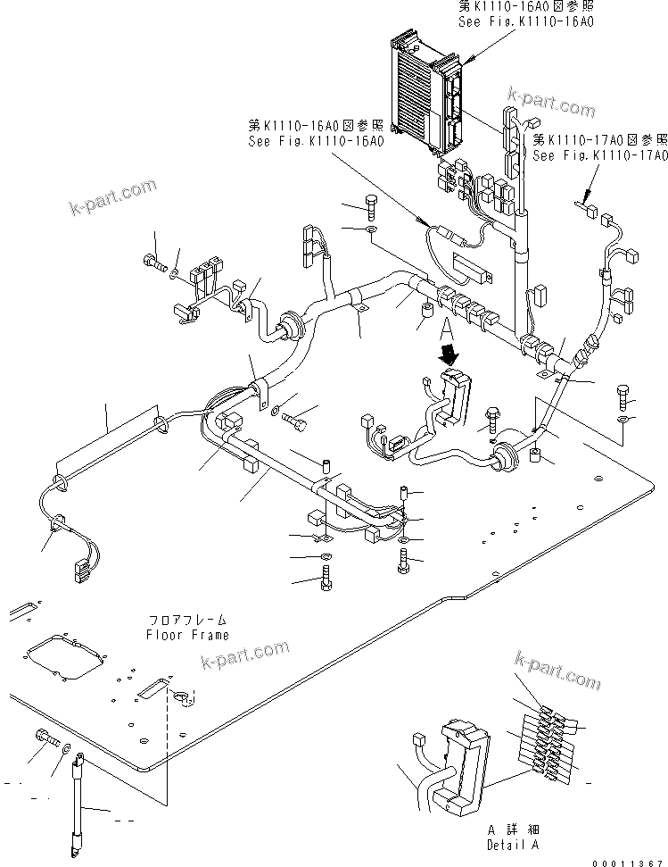 Komatsu parts book diagram for PC400LC-7-M1 S/N 50001-UP: FLOOR FRAME (OPERATOR'S CAB) (HARNESS)