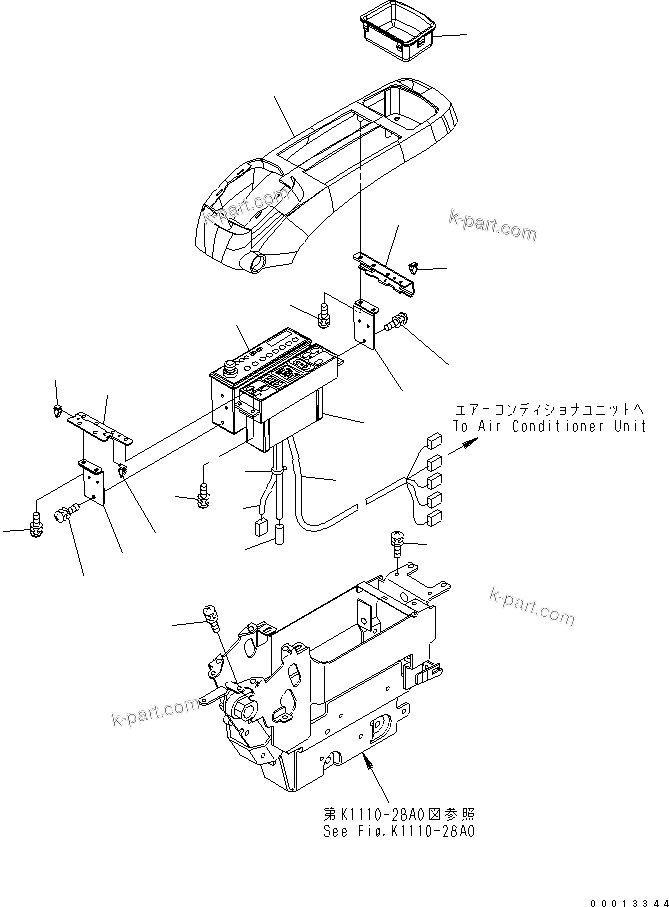 Komatsu parts book diagram for PC400LC-7-M1 S/N 50001-UP: FLOOR FRAME (OPERATOR'S CAB) (CONSOLE) (UPPER) (WITH AIR CONDITIONER AND RADIO) (L.H.)