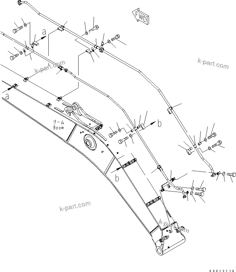 Komatsu parts book diagram for PC400LC-7-M1 S/N 50001-UP: BOOM (ADDITIONAL LINE) (CLAMP) (FOR ADDITIONAL PIPING)