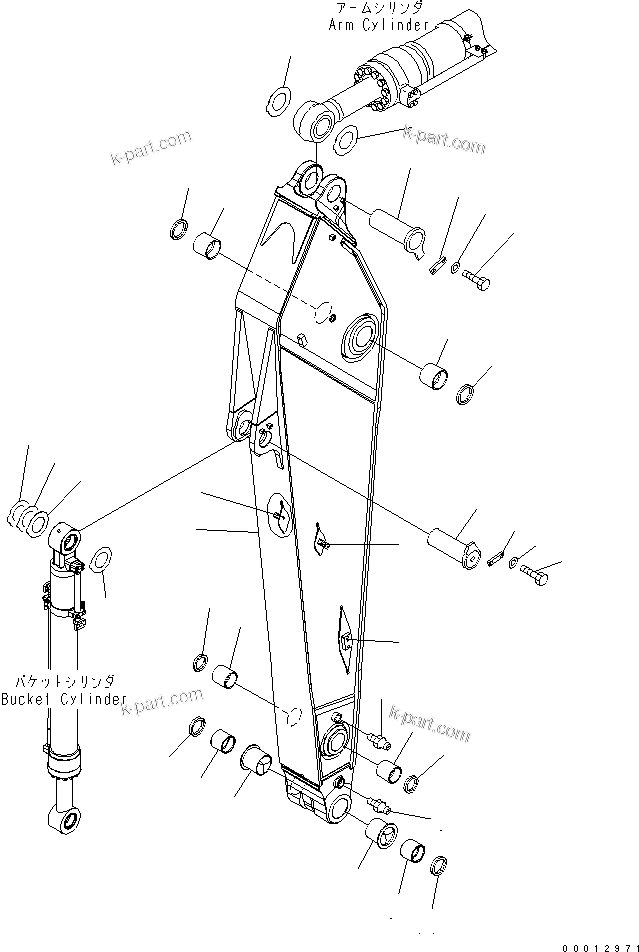 Komatsu parts book diagram for PC400LC-7-M1 S/N 50001-UP: ARM (2.9M) (FOR ADDITIONAL PIPING) (500 HOURS LUBRICATING)