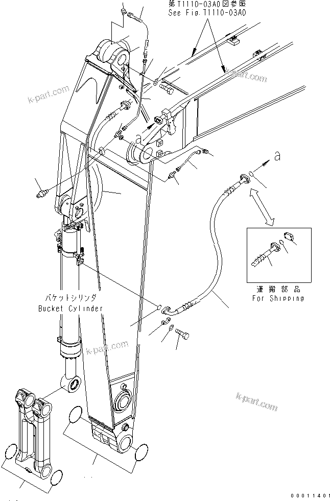 Komatsu parts book diagram for PC400LC-7-M1 S/N 50001-UP: ARM (BUCKET CYLINDER HOSE AND SPACER) (HEAVY DUTY)