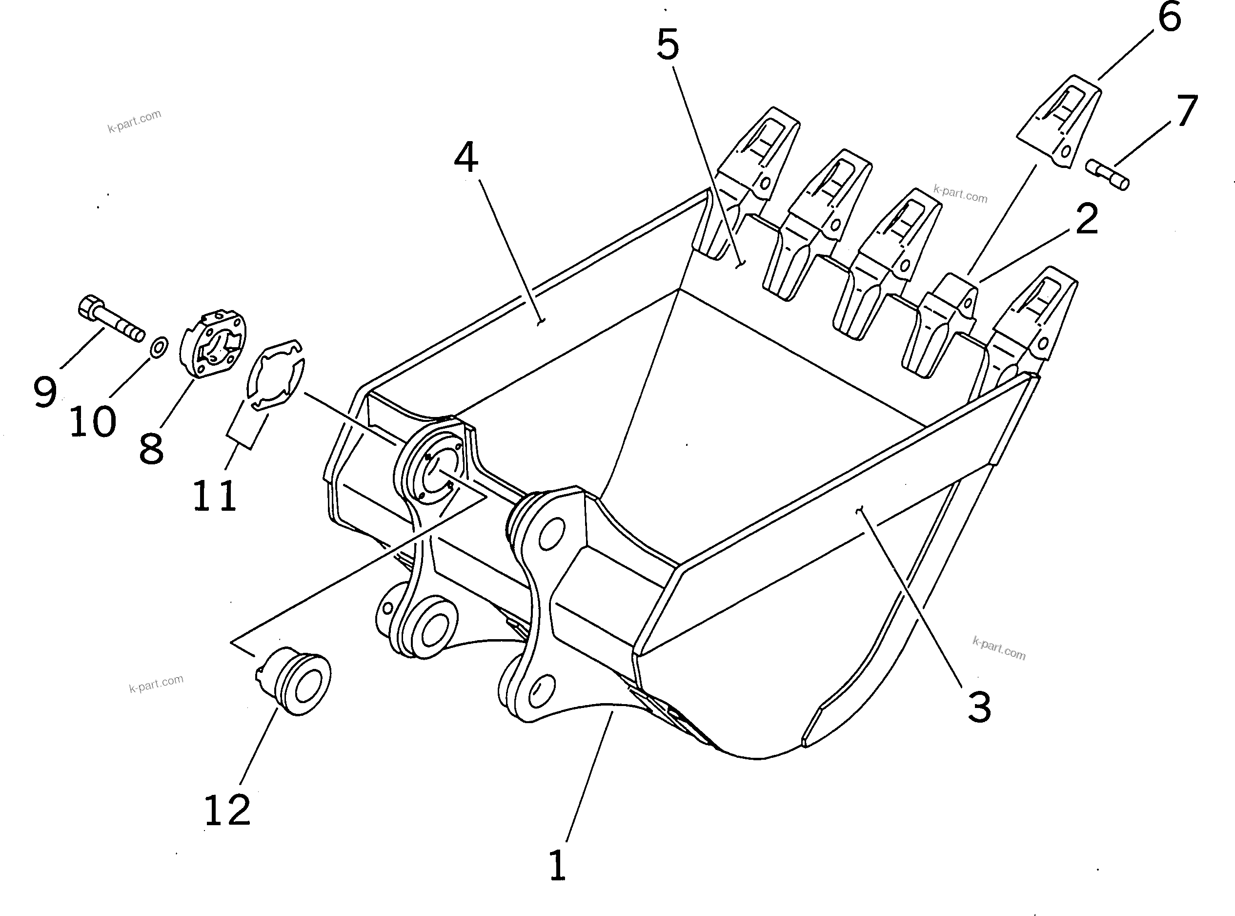 Komatsu parts book diagram for PC400LC-7-M1 S/N 50001-UP: BUCKET ? 2.2M3 ? 1715MM (HORIZONTAL PIN TYPE) (WITH ADJUSTING)