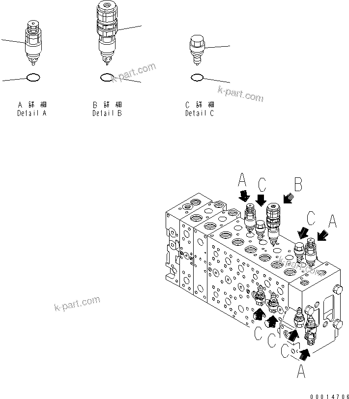 Komatsu parts book diagram for PC400LC-7-M1 S/N 50001-UP: MAIN VALVE (2-ACTUATOR) (12/23)