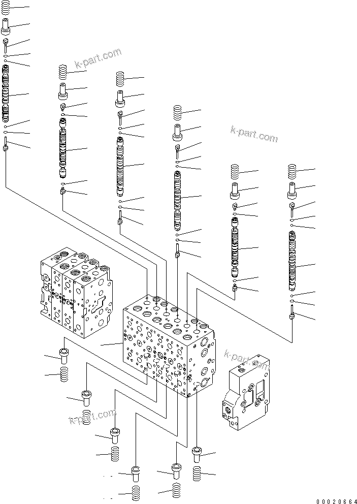 Komatsu parts book diagram for PC400LC-7-M1 S/N 50001-UP: MAIN VALVE (3-ACTUATOR) (1/25)