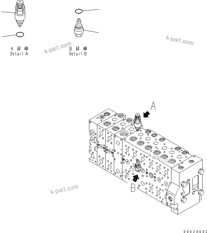 Komatsu parts book diagram for PC400LC-7-M1 S/N 50001-UP: MAIN VALVE (3-ACTUATOR) (19/25)