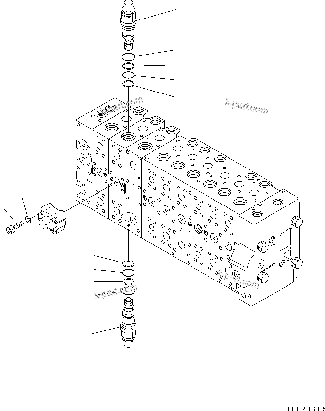 Komatsu parts book diagram for PC400LC-7-M1 S/N 50001-UP: MAIN VALVE (3-ACTUATOR) (22/25)