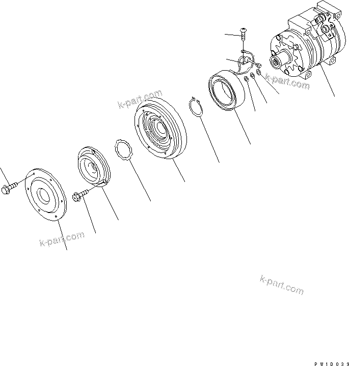 Komatsu parts book diagram for PC400LC-7-M1 S/N 50001-UP: COMPRESSOR ASS'Y (FOR AIR CONDITIONER)
