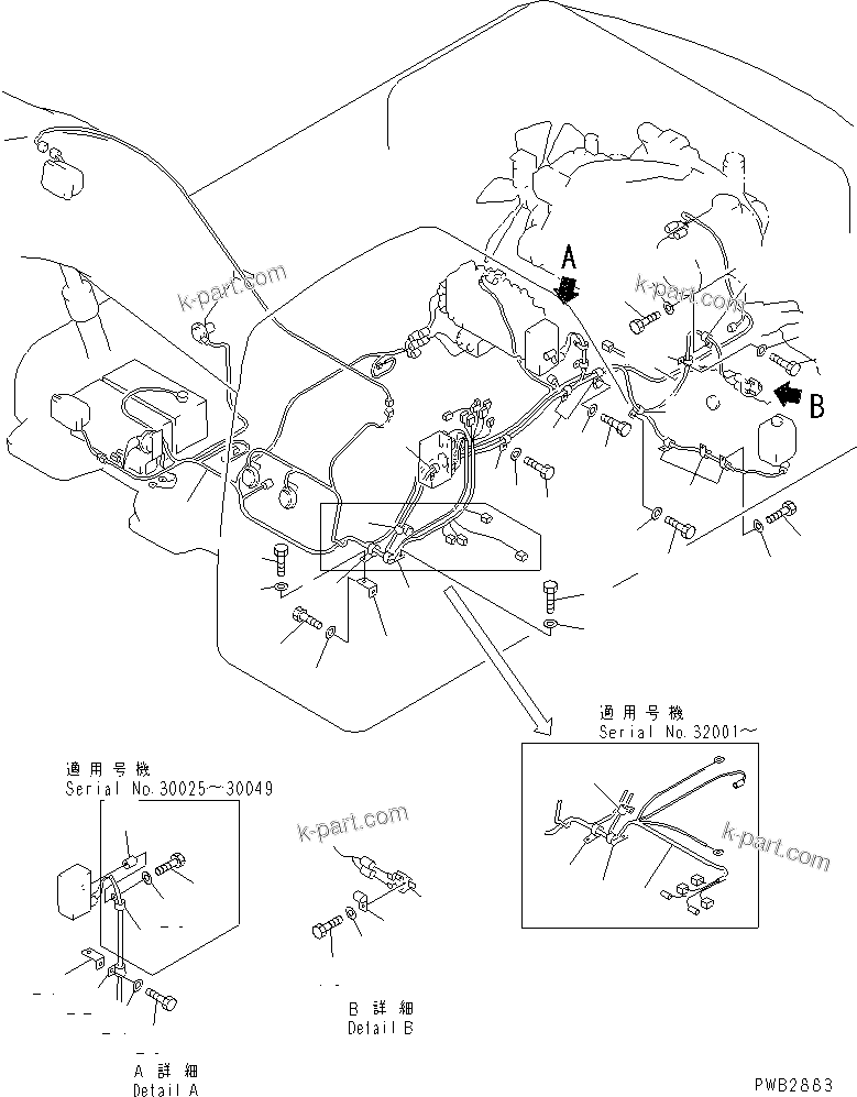 Komatsu parts book diagram for PC400LC-6Z S/N 30001-UP (Pipe Looper Spec.): WIRING (MAIN HARNESS)(#30025-)