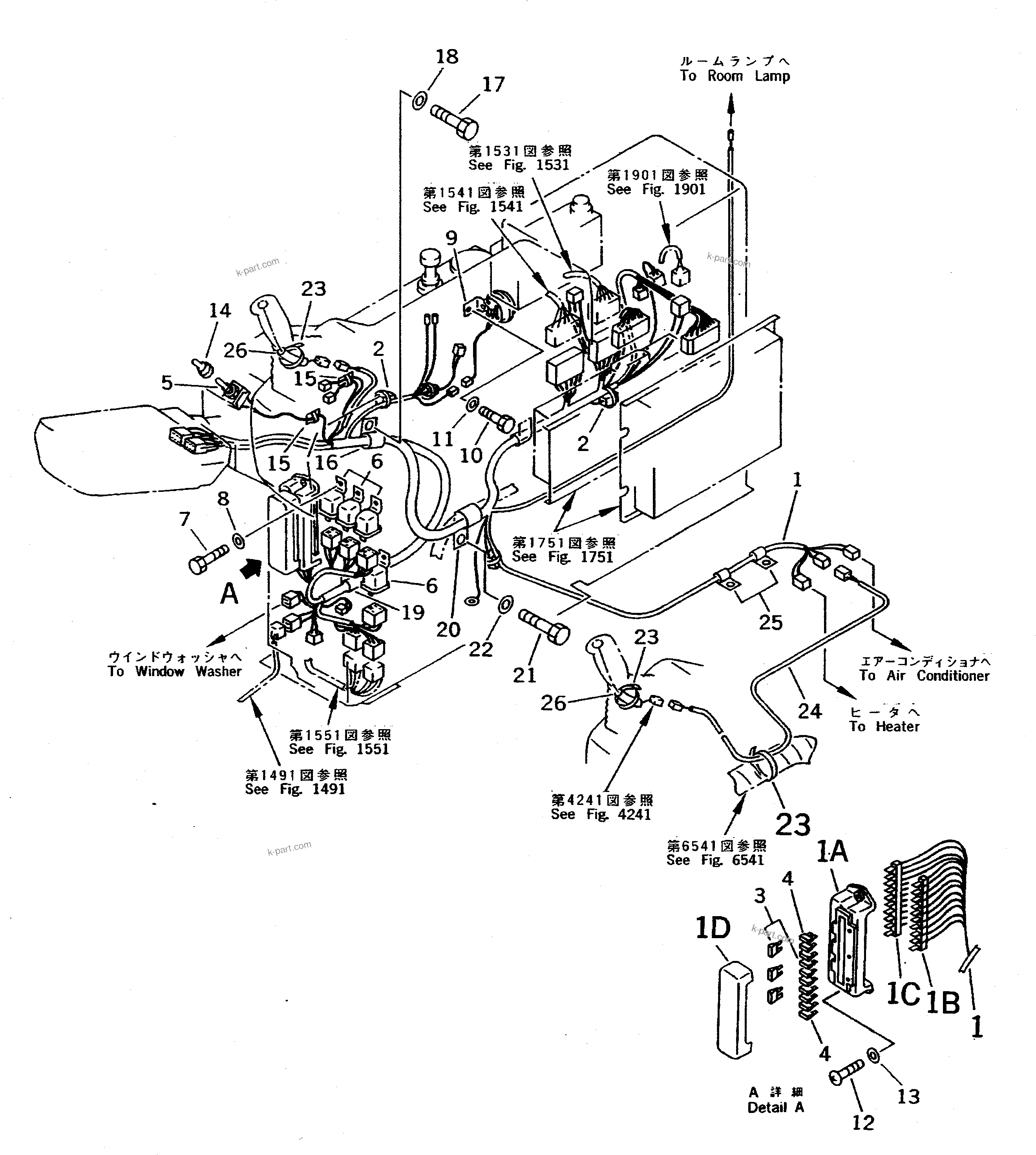 Komatsu parts book diagram for PC400LC-5 S/N 20001-UP (Overseas Version): WIRING IN CAB (FOR PANEL STAND) (FOR WRIST CONTROL)