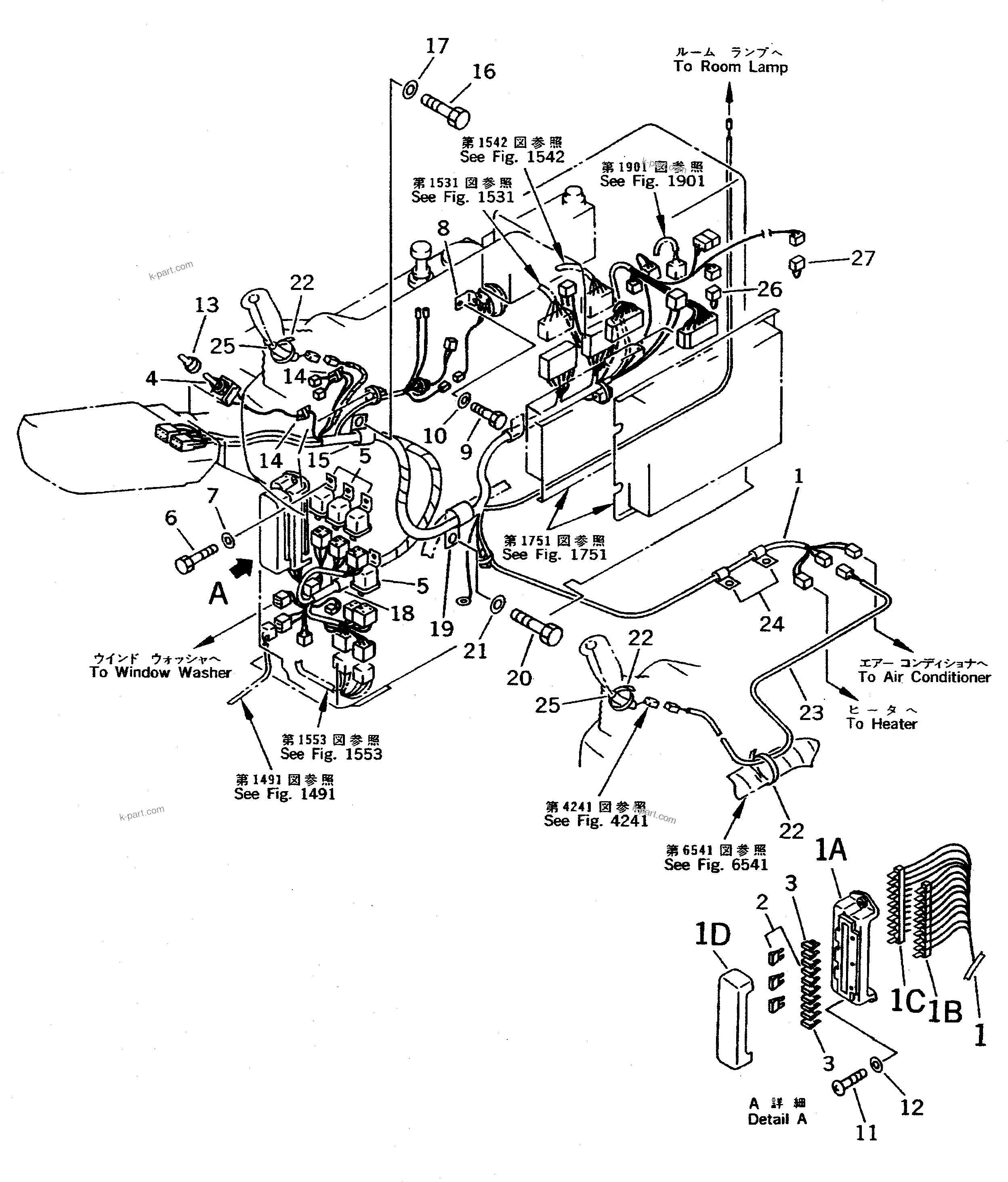Komatsu parts book diagram for PC400LC-5 S/N 20001-UP (Overseas Version): WIRING IN CAB (FOR PANEL STAND) (FOR WRIST CONTROL) (EC SPEC.)