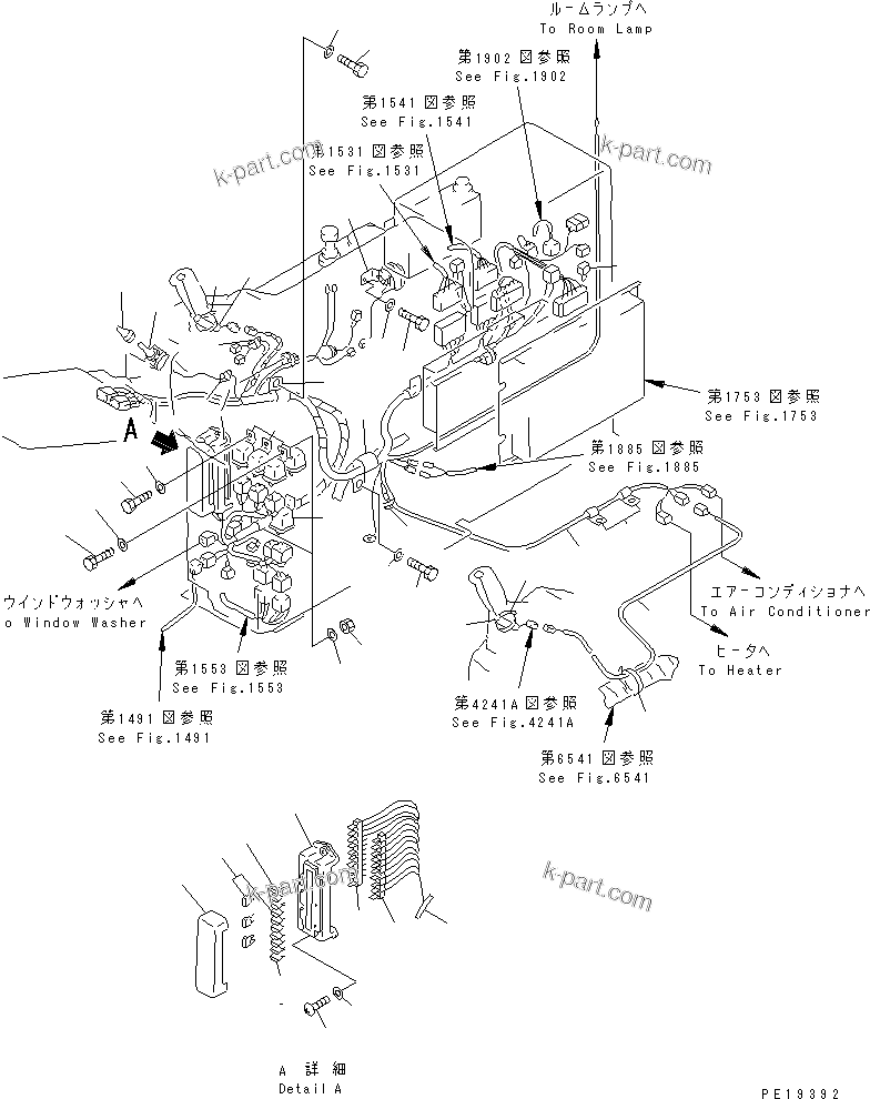 Komatsu parts book diagram for PC400LC-5 S/N 20001-UP (Overseas Version): WIRING IN CAB (FOR PANEL STAND) (FOR WRIST CONTROL)              (FOR ADDITIONAL WORK LAMP ON CAB)