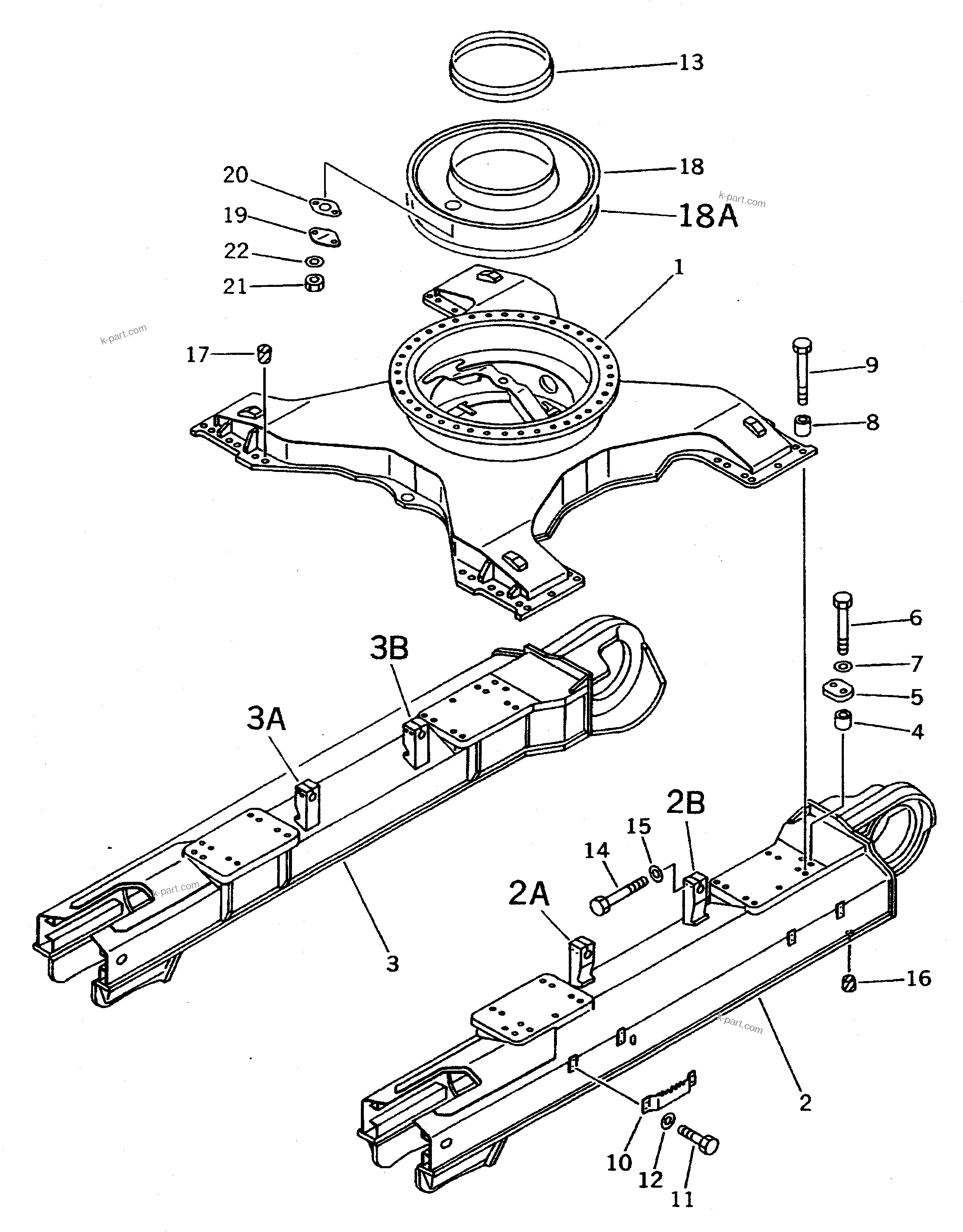 Komatsu parts book diagram for PC400LC-5 S/N 20001-UP (Overseas Version): TRACK FRAME (FOR VARIABLE GAUGE) (WITH UNDER COVER)(#20603-)