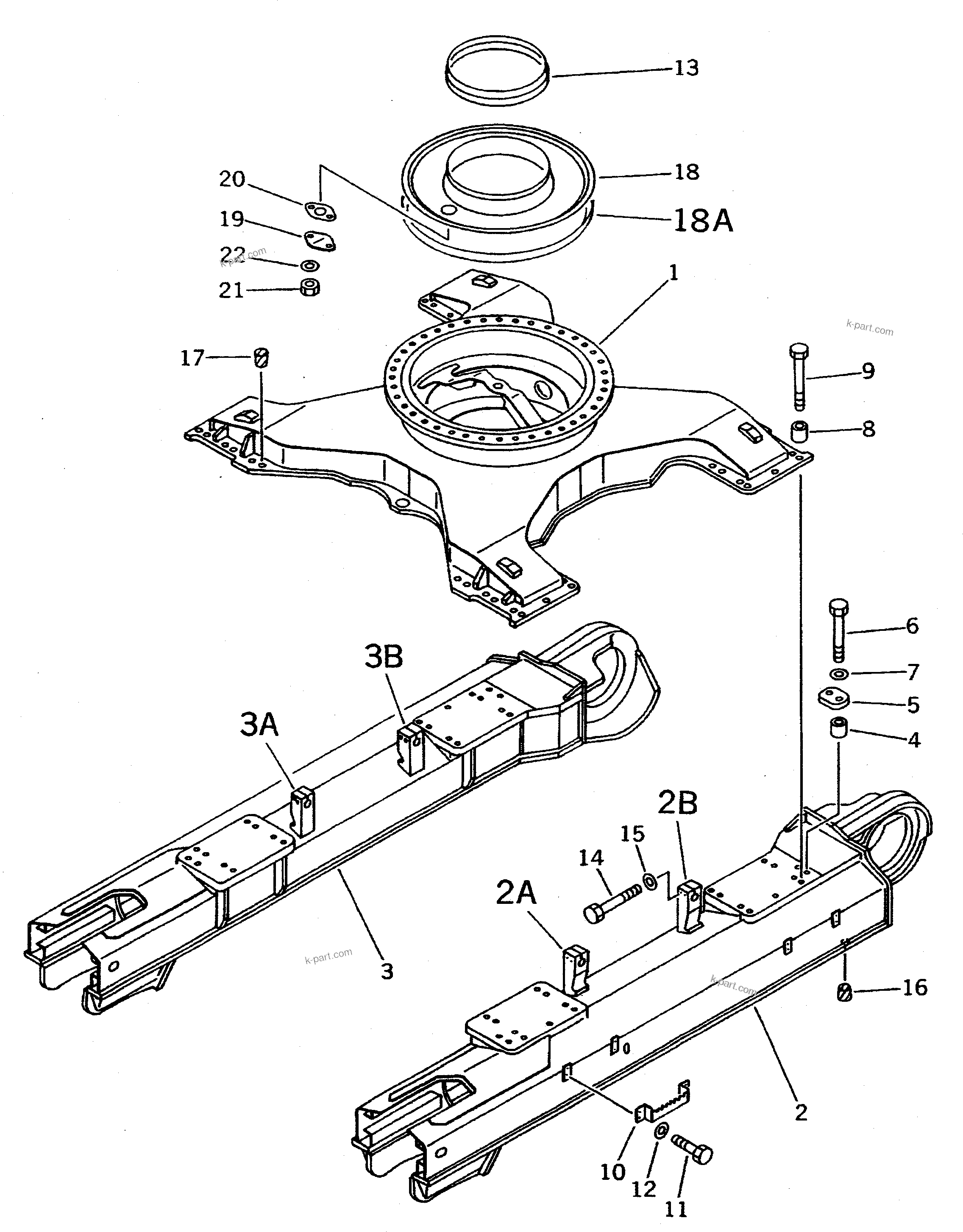 Komatsu parts book diagram for PC400LC-5 S/N 20001-UP (Overseas Version): TRACK FRAME (FOR VARIABLE GAUGE) (EC SPEC.)(#21535-)