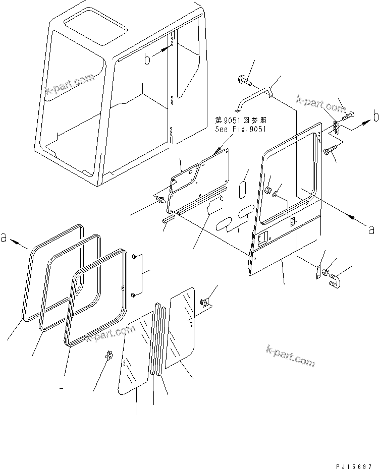 Komatsu parts book diagram for PC400LC-5 S/N 20001-UP (Overseas Version): OPERATOR'S CAB (6/7) (DOOR 1/2) (TBG SPEC.)(#20001-20276)