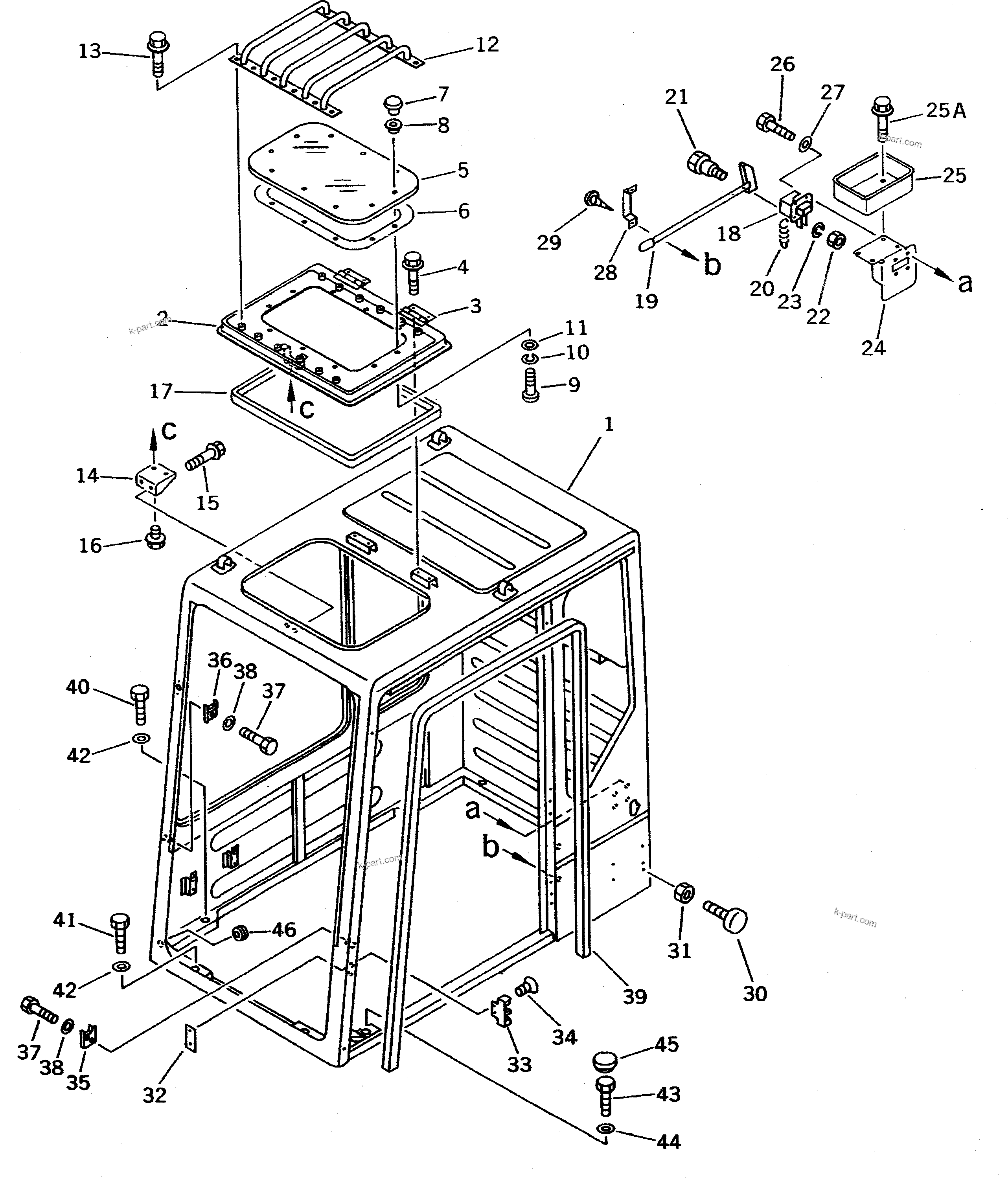 Komatsu parts book diagram for PC400LC-5 S/N 20001-UP (Overseas Version): OPERATOR'S CAB (1/7) (CAB) (FOR SWEDEN AND NORWAY)