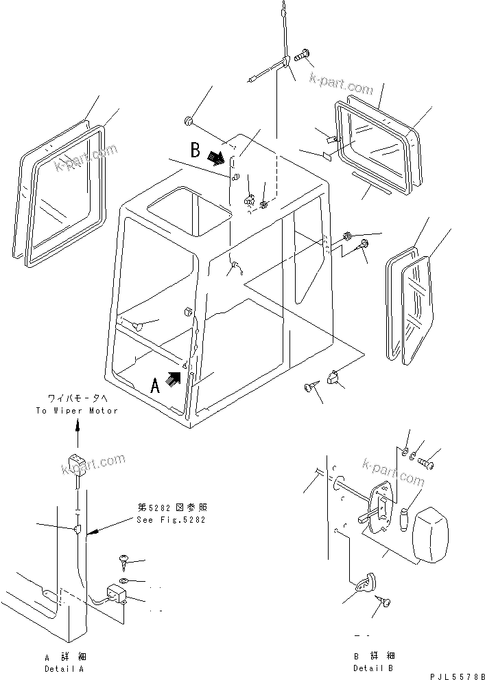 Komatsu parts book diagram for PC400LC-5 S/N 20001-UP (Overseas Version): OPERATOR'S CAB (4/7) (SIDE AND REAR WINDOW)                      (FOR SWEDEN AND NORWAY)