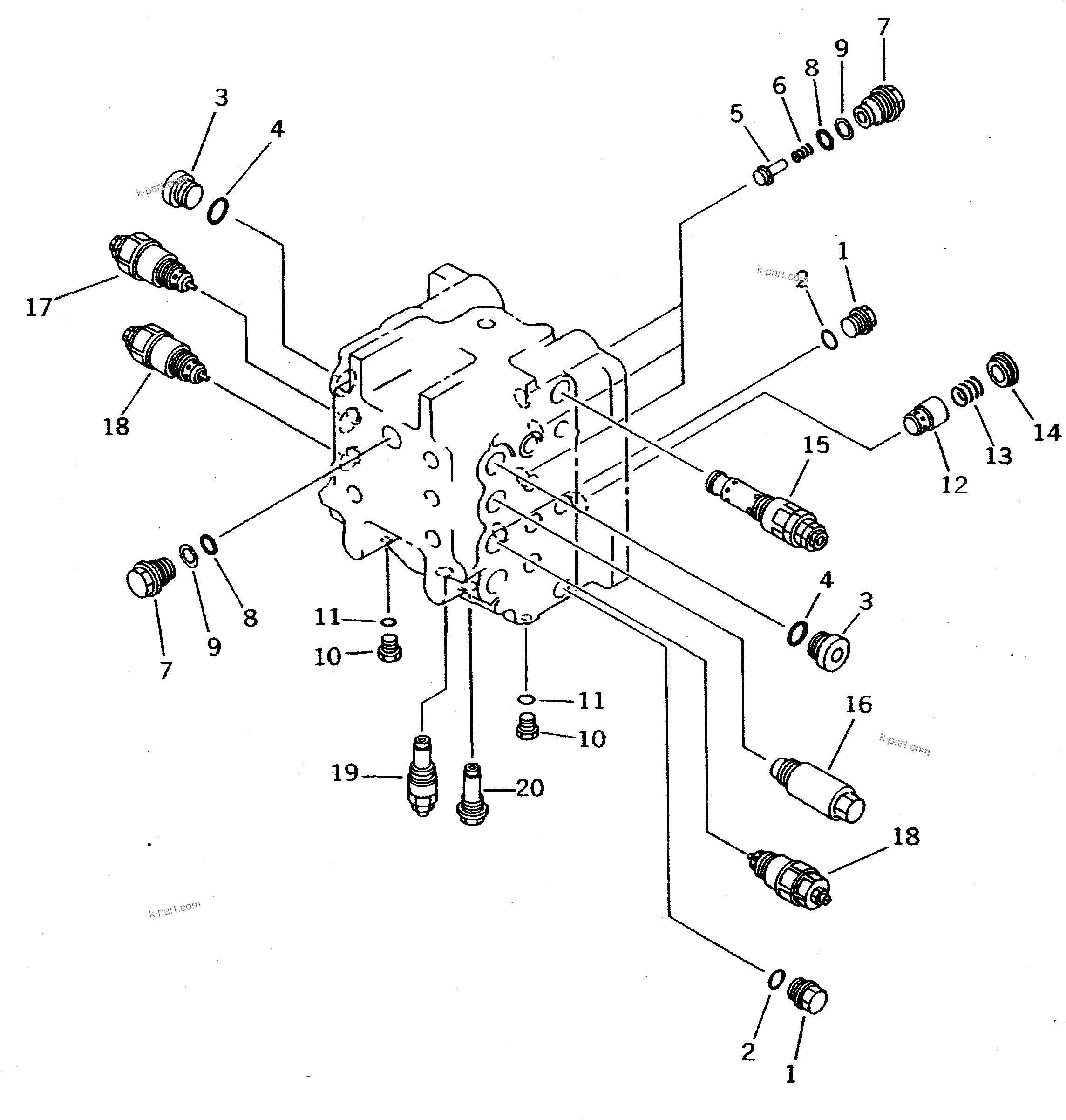 Komatsu parts book diagram for PC400LC-5 S/N 20001-UP (Overseas Version): CONTROL VALVE (5/7) (FOR BACKHOE)