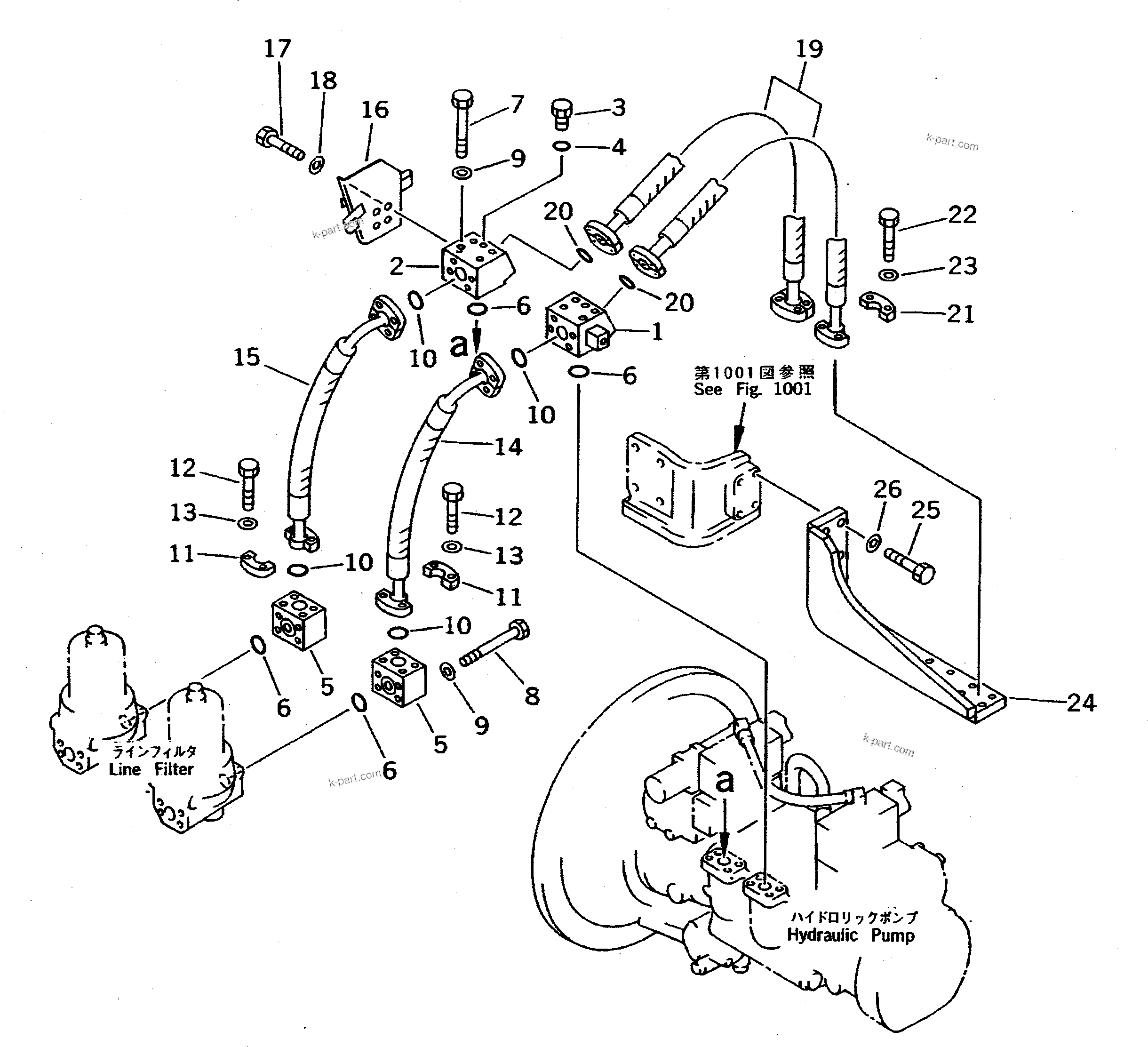Komatsu parts book diagram for PC400LC-5 S/N 20001-UP (Overseas Version): PUMP TO LINE FILTER PIPING