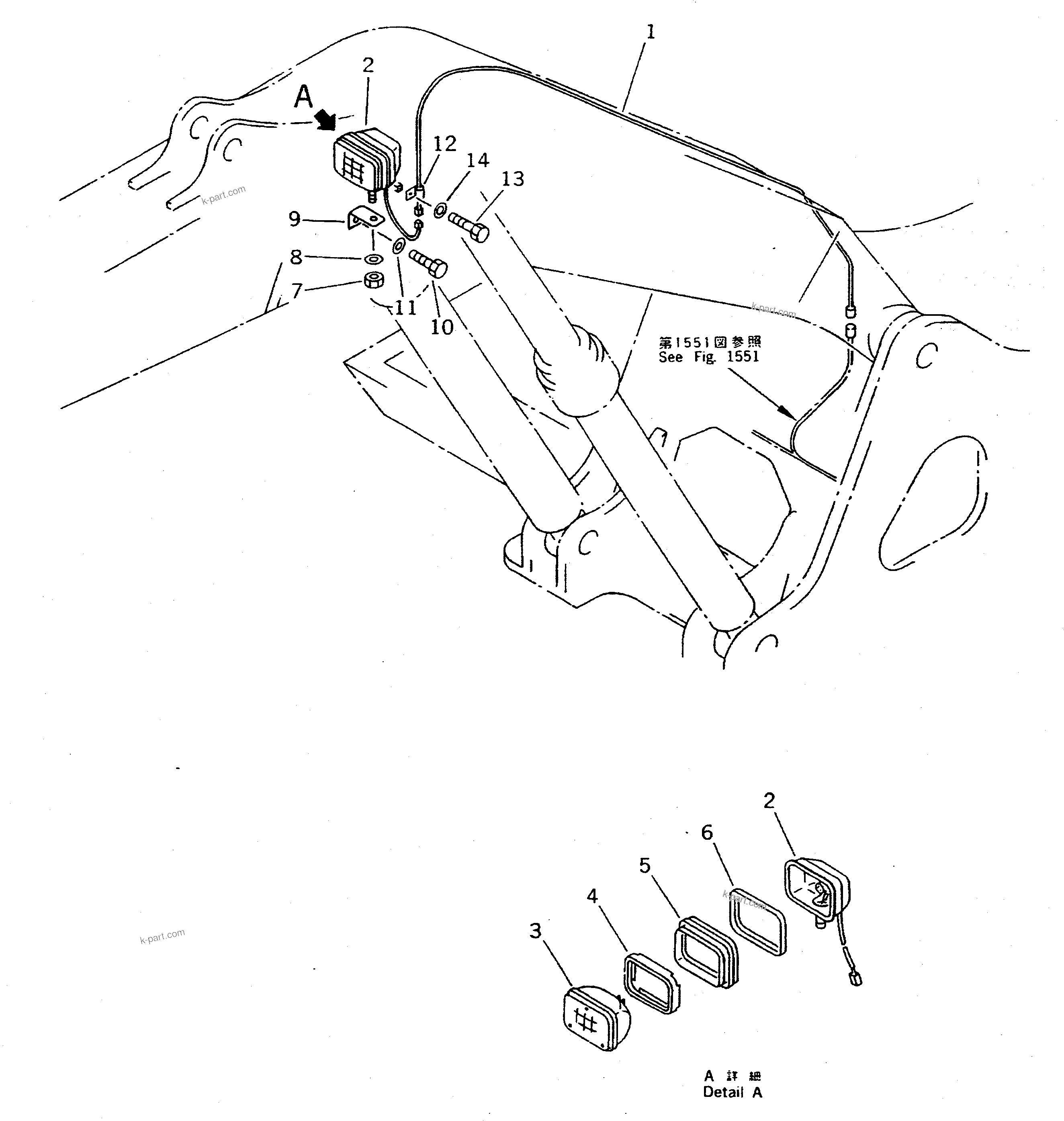 Komatsu parts book diagram for PC400LC-5 S/N 20001-UP (Overseas Version): WORKING LAMP (BOOM SIDE)